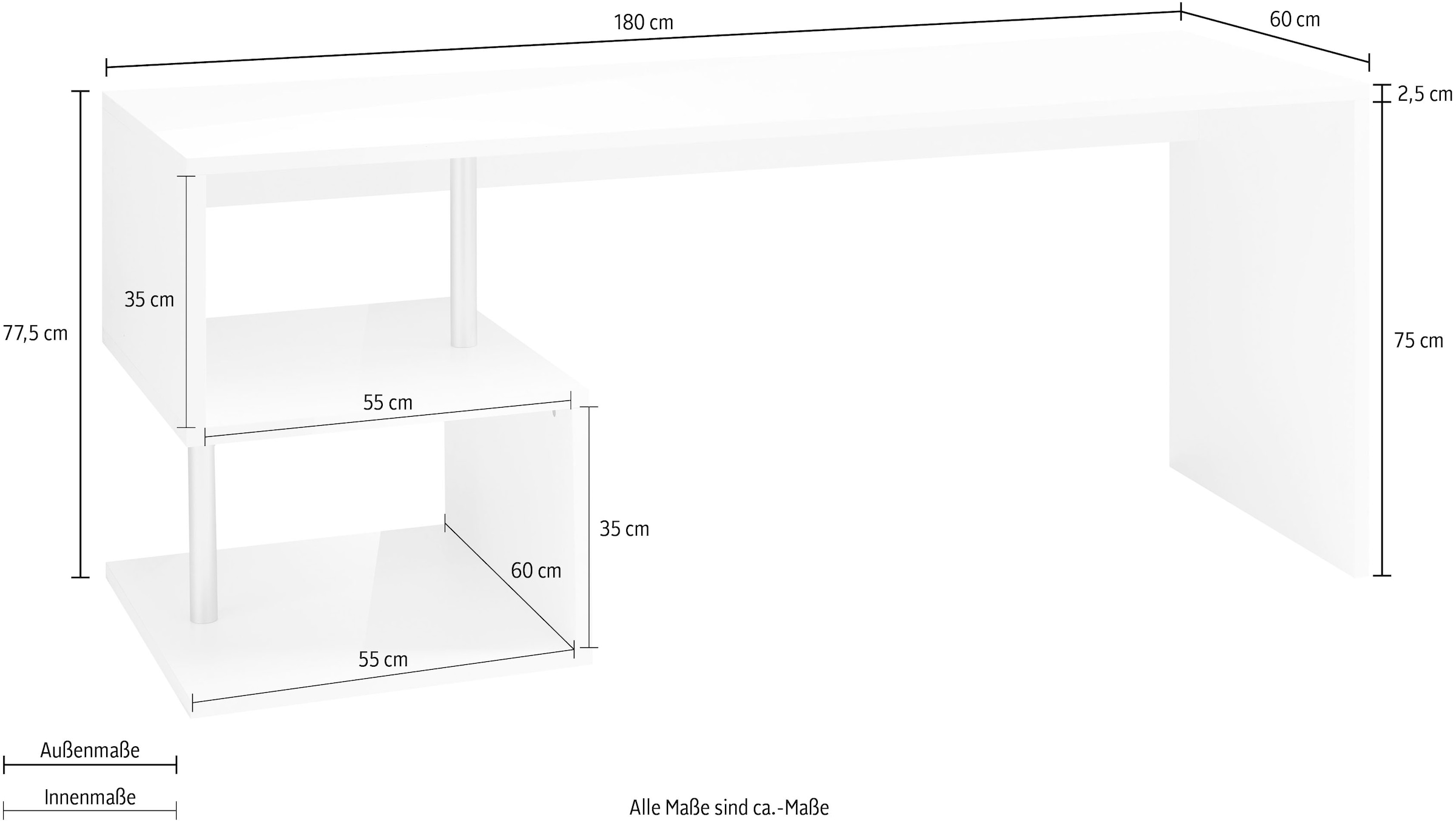 INOSIGN Schreibtisch »Esse, modernes Design«, in verschiedenen Breiten, mit und ohne Monitoraufsatz, Made in Italy