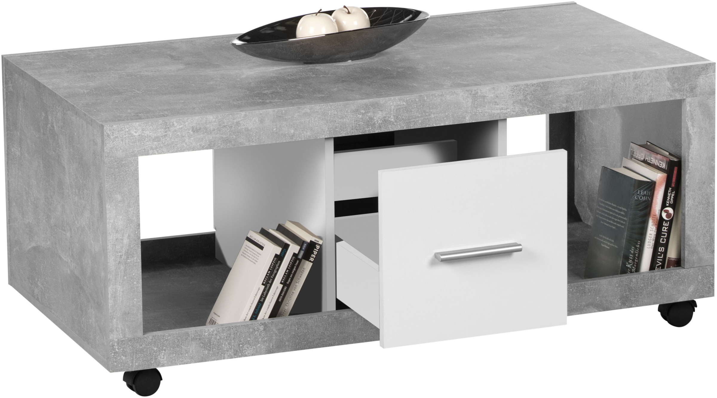 Stolkom Couchtisch »Stone rollbar mit Schubkästen, Beton weiß, BxHxT 115x50 günstig online kaufen
