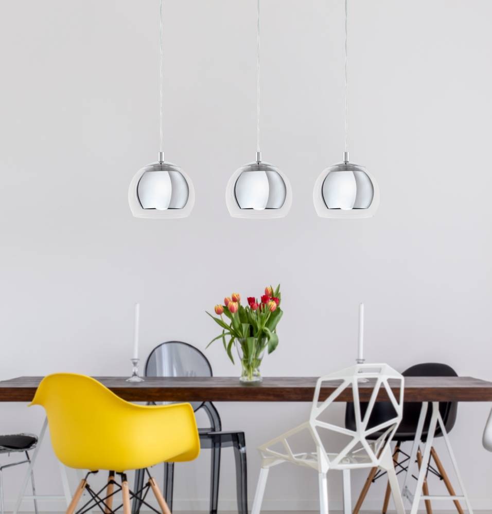 EGLO Hängeleuchte »ROCAMAR Pendellampe, Stahl und Glas, E27, IP20, Esszimmerlampe, Lampe«, 3 flammig, Leuchtmittel E27 | ohne Leuchtmittel, Hängeleuchte - Esstischlampe - für Küche, Esszimmer oder Wohnzimmer