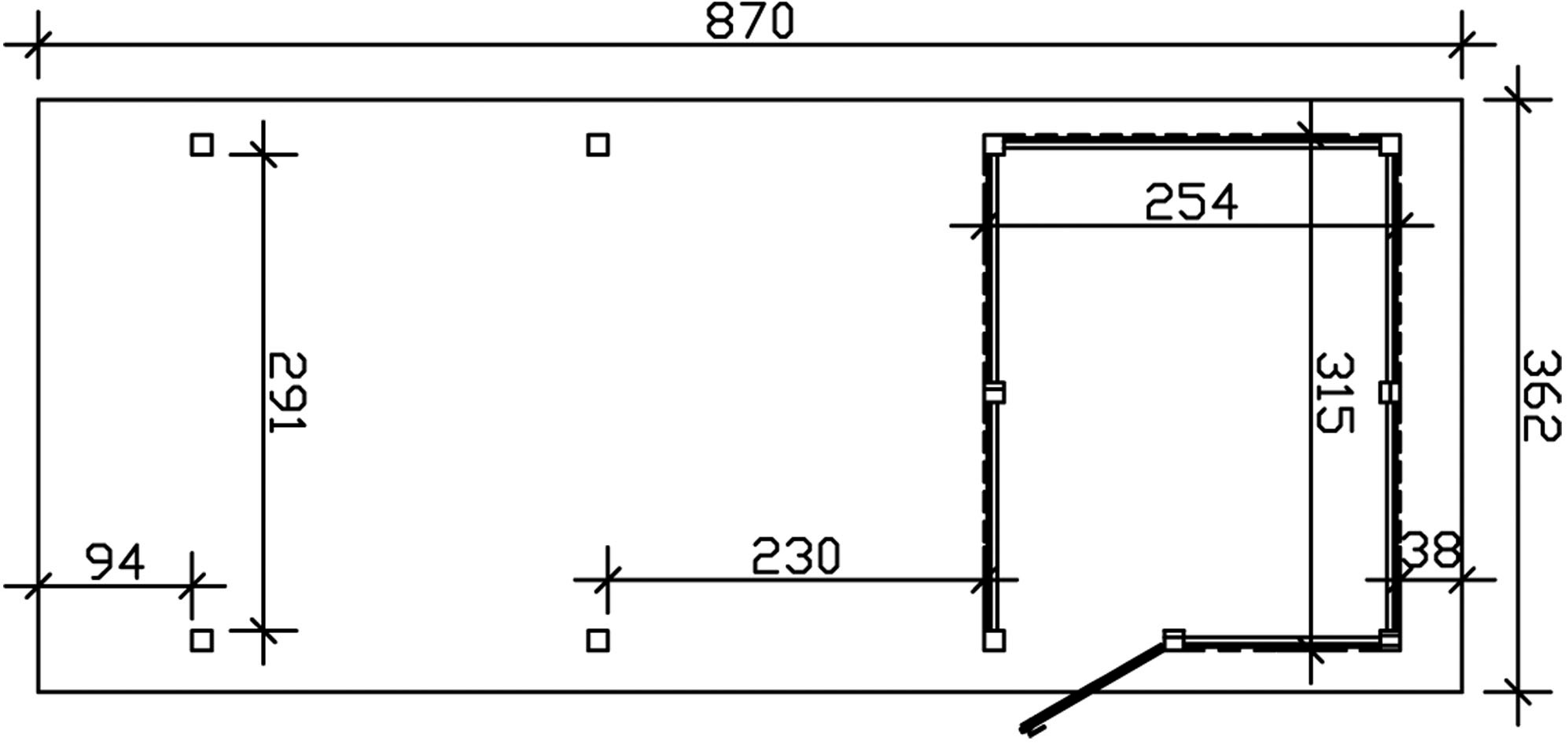 Skanholz Einzelcarport »Wendland« Leimholz 291 cm Natur mit Abstellraum mit Aluminiumdach, rote Blende