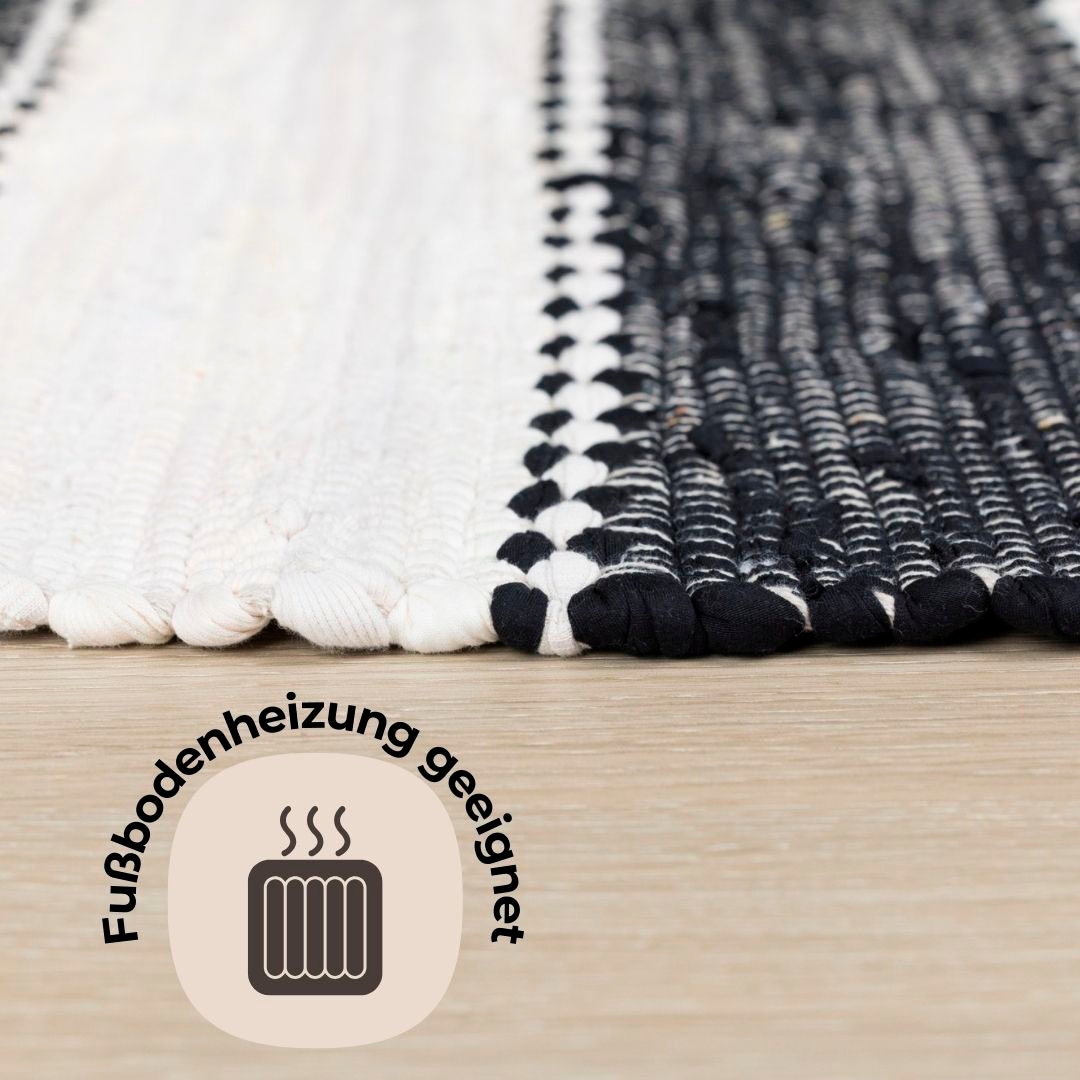 my home Teppich »Benja«, rechteckig, 10 mm Höhe, Handweb Teppich, gestreift, 90% Baumwolle, handgewebt, mit Fransen