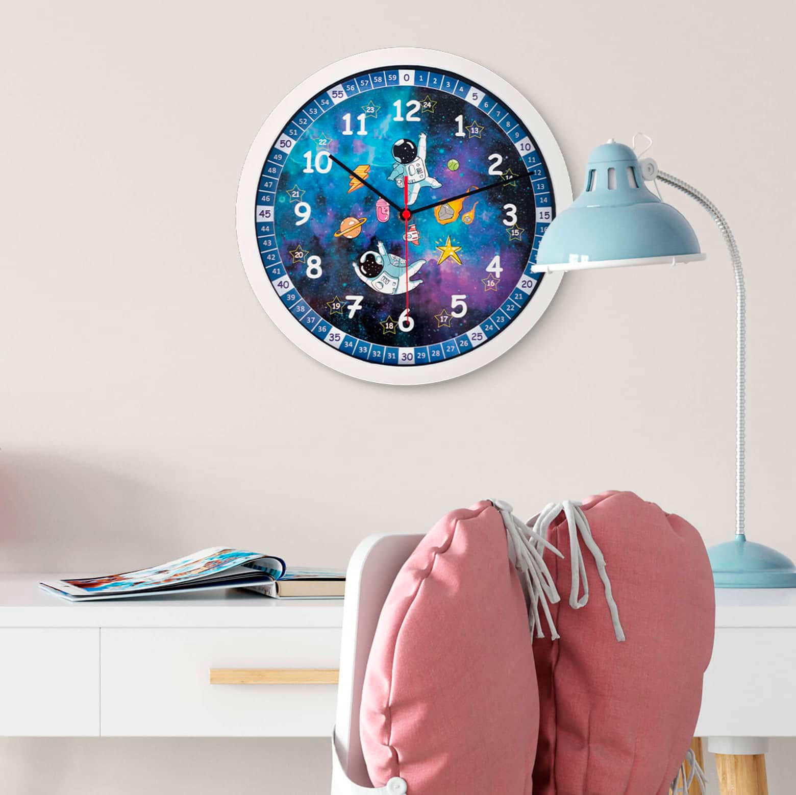 Wall-Art Wanduhr »lautlose Wanduhr Kinderzimmer Weltall Lernuhr Astronauten günstig online kaufen