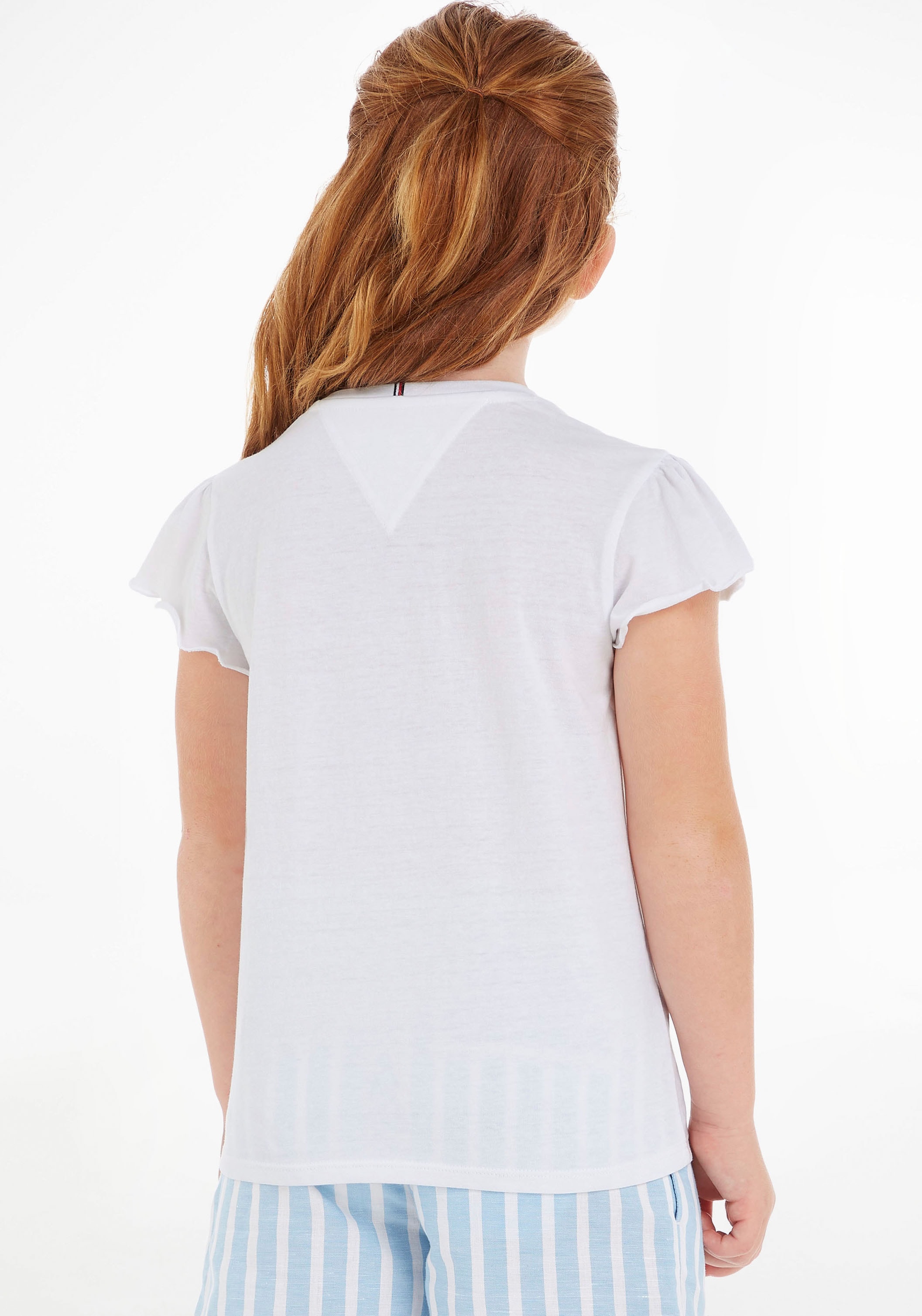 Tommy Hilfiger T-Shirt »ESSENTIAL RUFFLE SLEEVE TOP S/S«, mit Bogenkante, Logostickerei