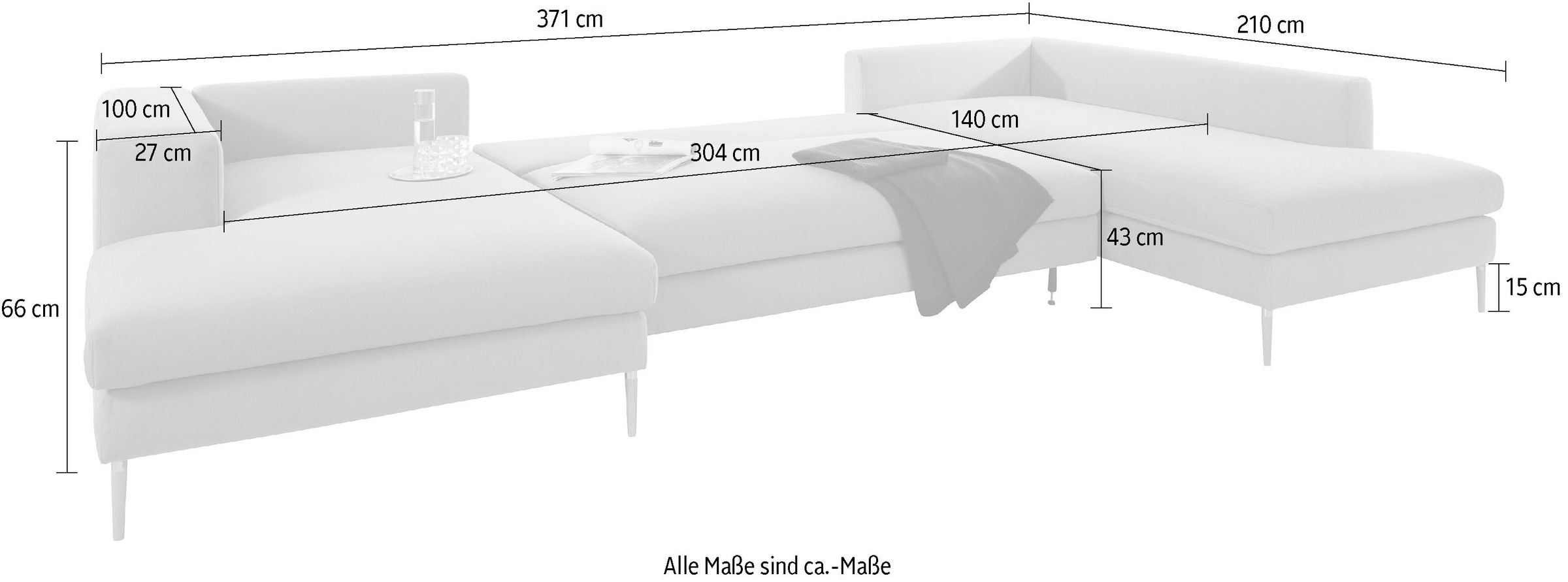 OTTO products Wohnlandschaft »Finnja, viel Platz, wahlweise Bettfunktion und Bettkasten, U-Form«