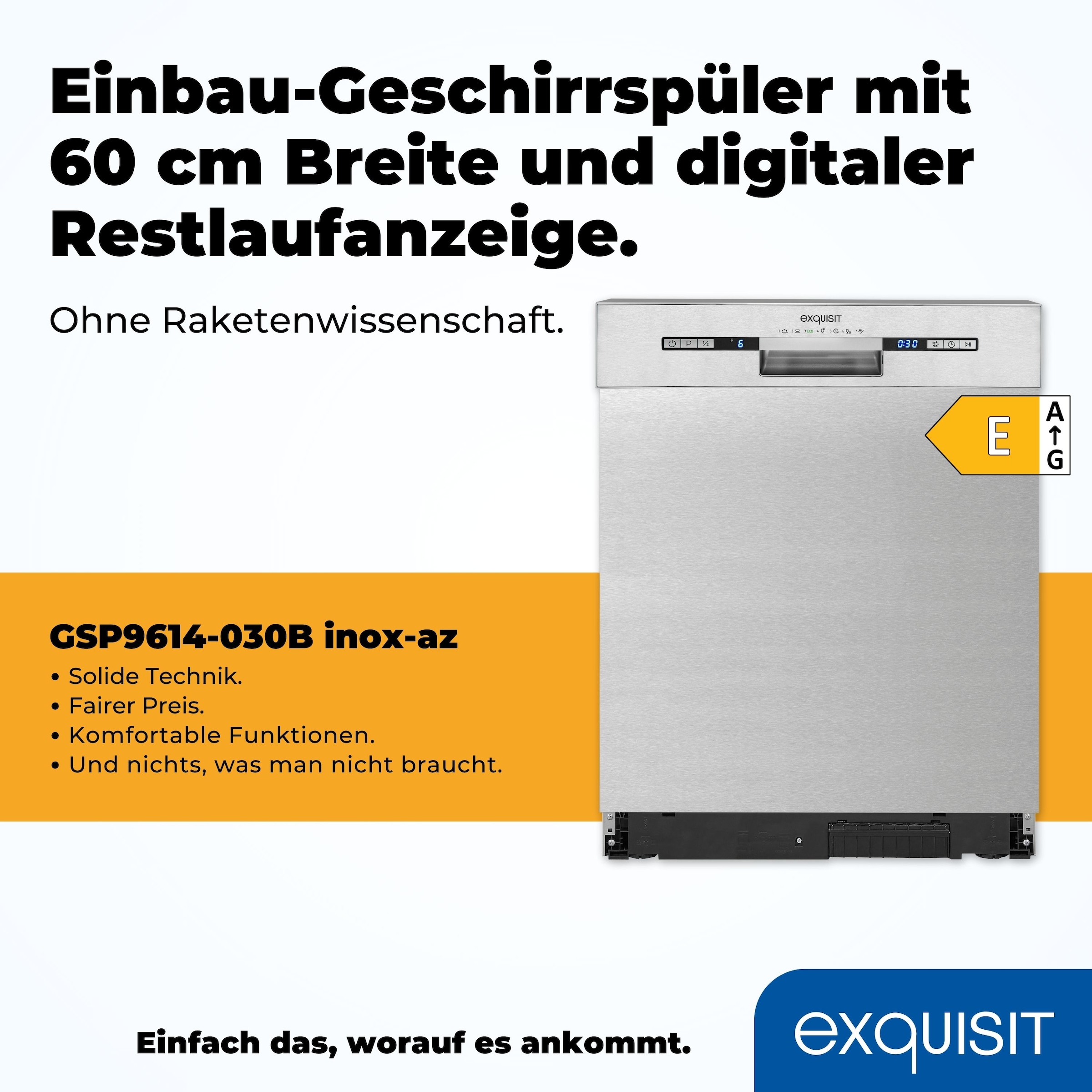 exquisit Unterbaugeschirrspüler »EGSP9313-EF-030E inox« 11 l 13 Maßgedecke Unterbaugerät mit eleganter Edelstahlfront, keine Möbelfront notwendig