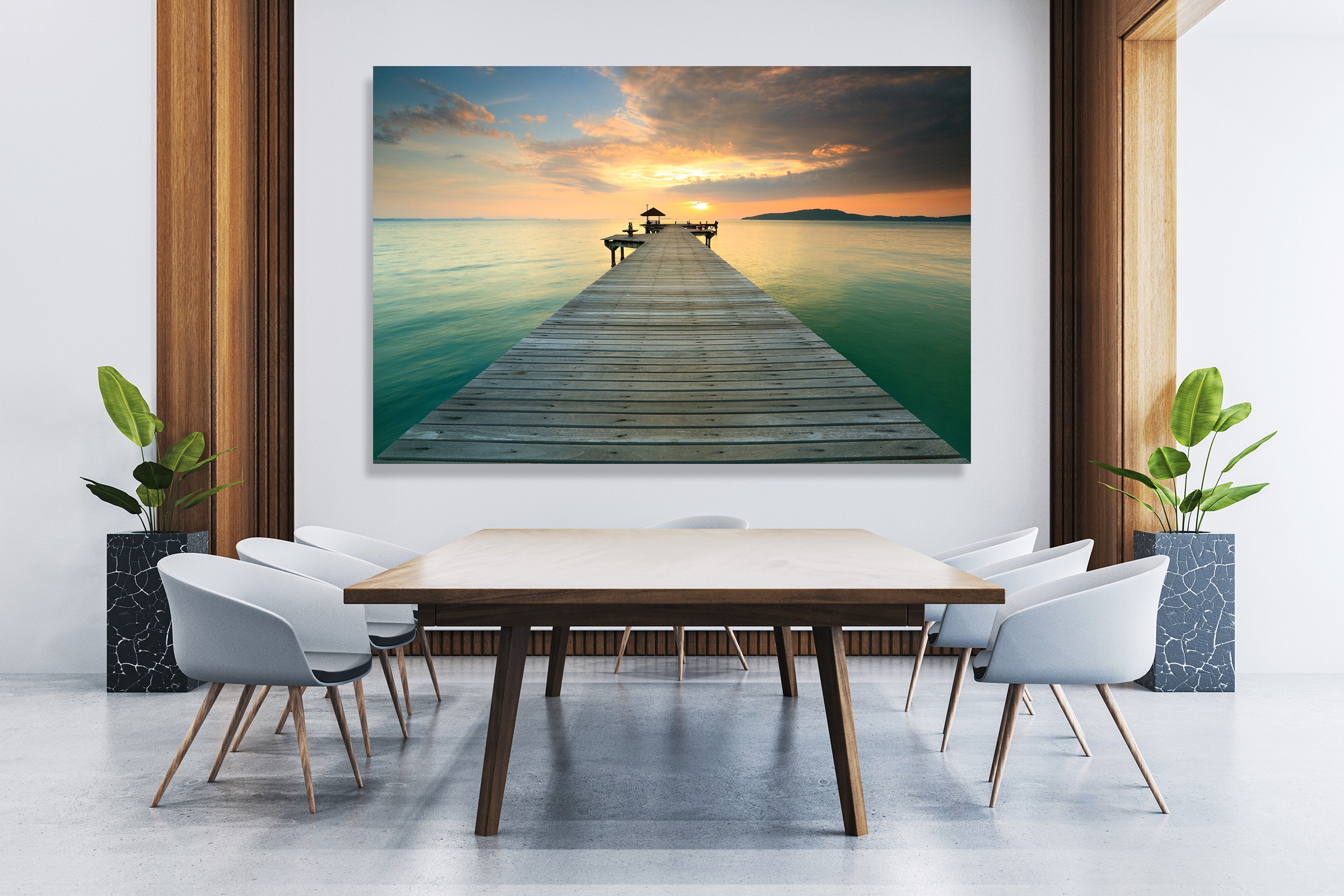queence XXL-Wandbild »Akustikbild Steg Bali Sonnenuntergang« Bilder vom Son günstig online kaufen