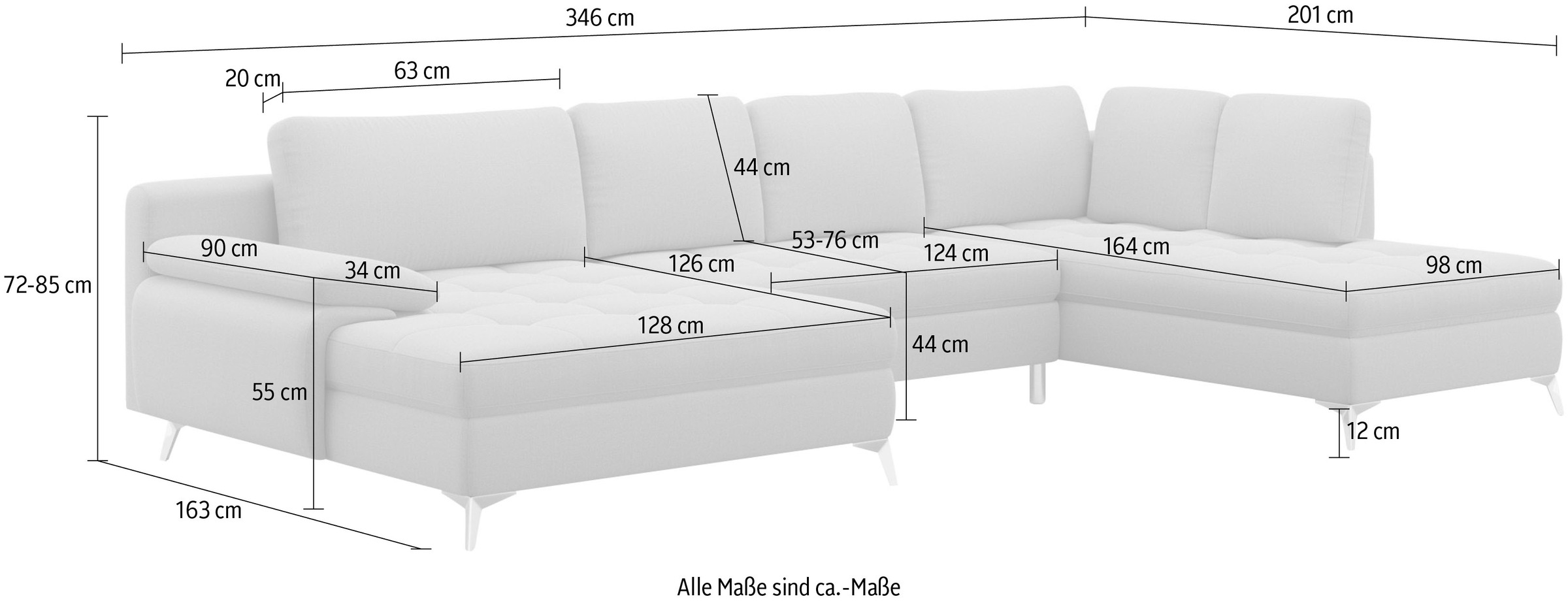 sit&more Wohnlandschaft »Latigo U-Form«, mit Mega-Recamiere, wahlweise mit Bettfunktion und Bettkasten