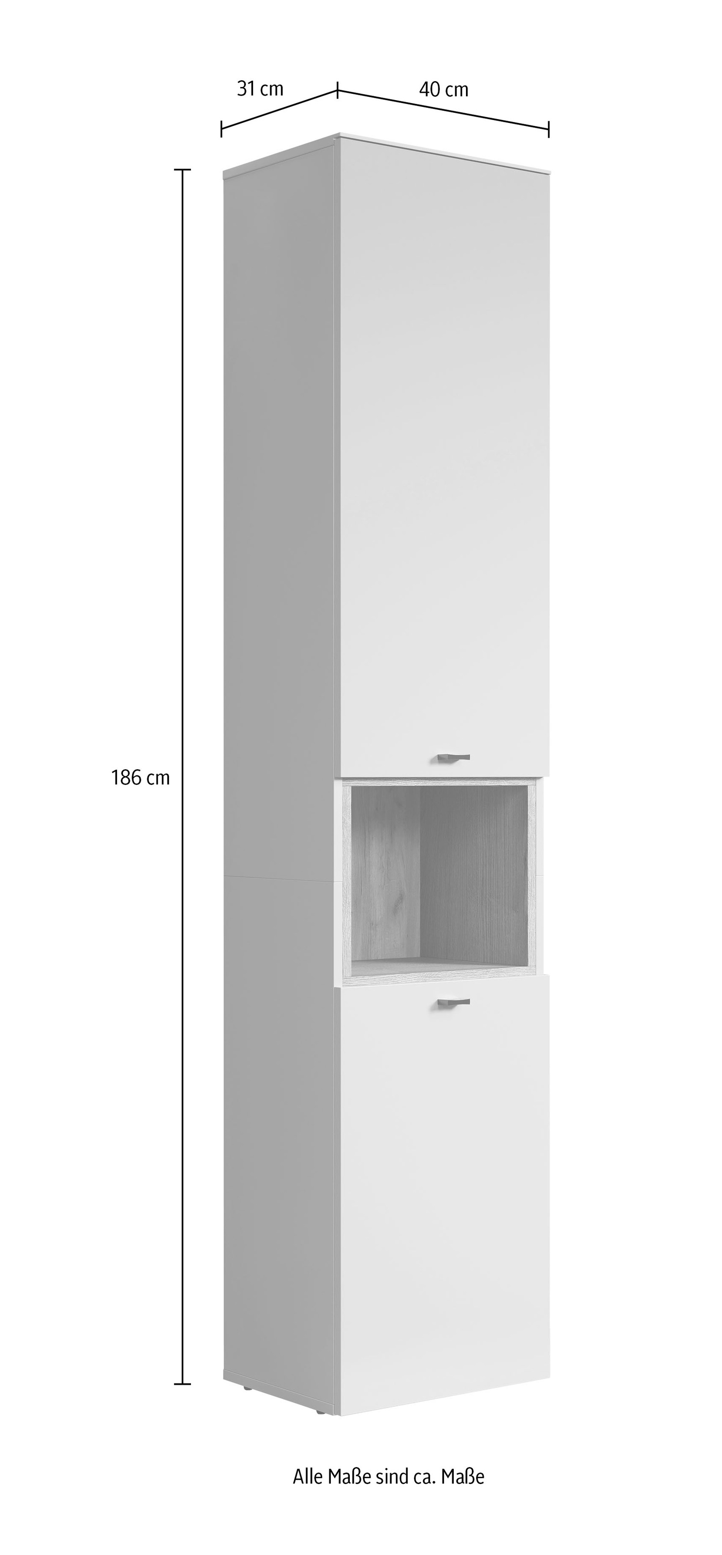 welltime Badmöbel-Set »San Pedro«, (Komplett-Set, 4 St.), Bestehend aus Hochschrank, Waschtisch, Wandspiegel und Unterschrank