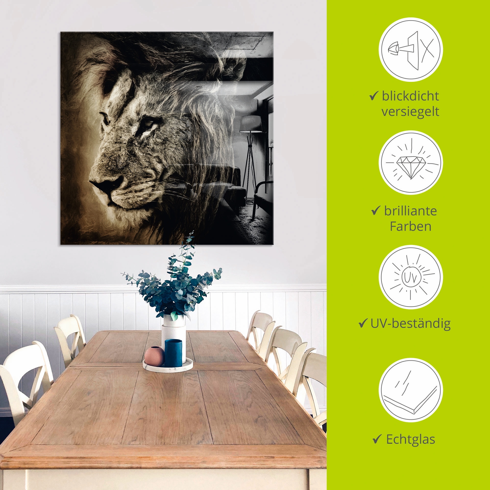 Artland Glasbild »Löwe II«, Wildtiere, (1 St.), in verschiedenen Größen