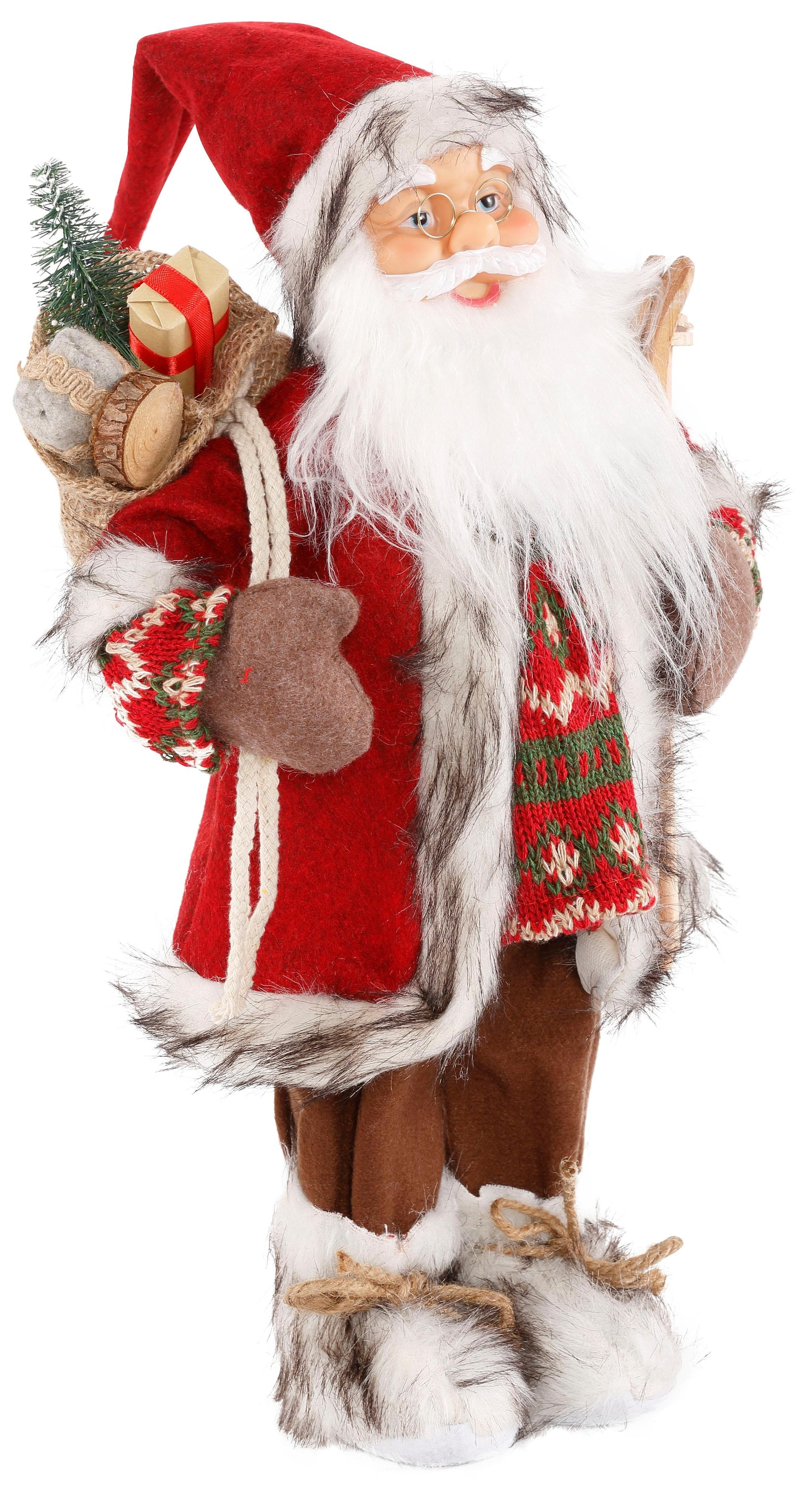 und dem Geschenken«, HOSSNER mit Weihnachtsfigur Weihnachtsmann »Santa Dekofigur, kaufen Skiern unter HOMECOLLECTION online Weihnachtsdeko, Arm -