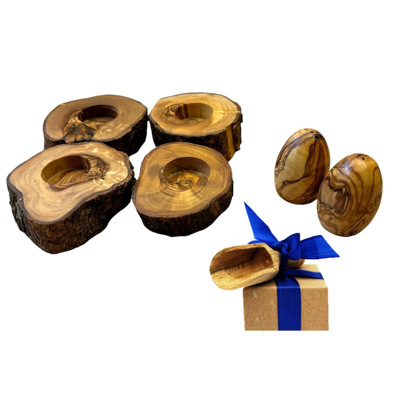 OLIVENHOLZ-ERLEBEN Eierbecher »Rustikal« Olivenholzscheiben als Eierbecher mit Ei-förmigen Streuern braun