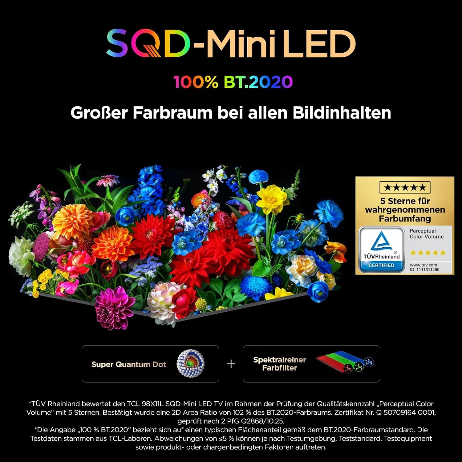 TCL Mini-LED-Fernseher »98C8LX1« 248 cm/98 ″ SQD-Mini LED, HDR 6000 Nits, 100%BT.2020, 144Hz, AiPQ Pro,Dolby Vision