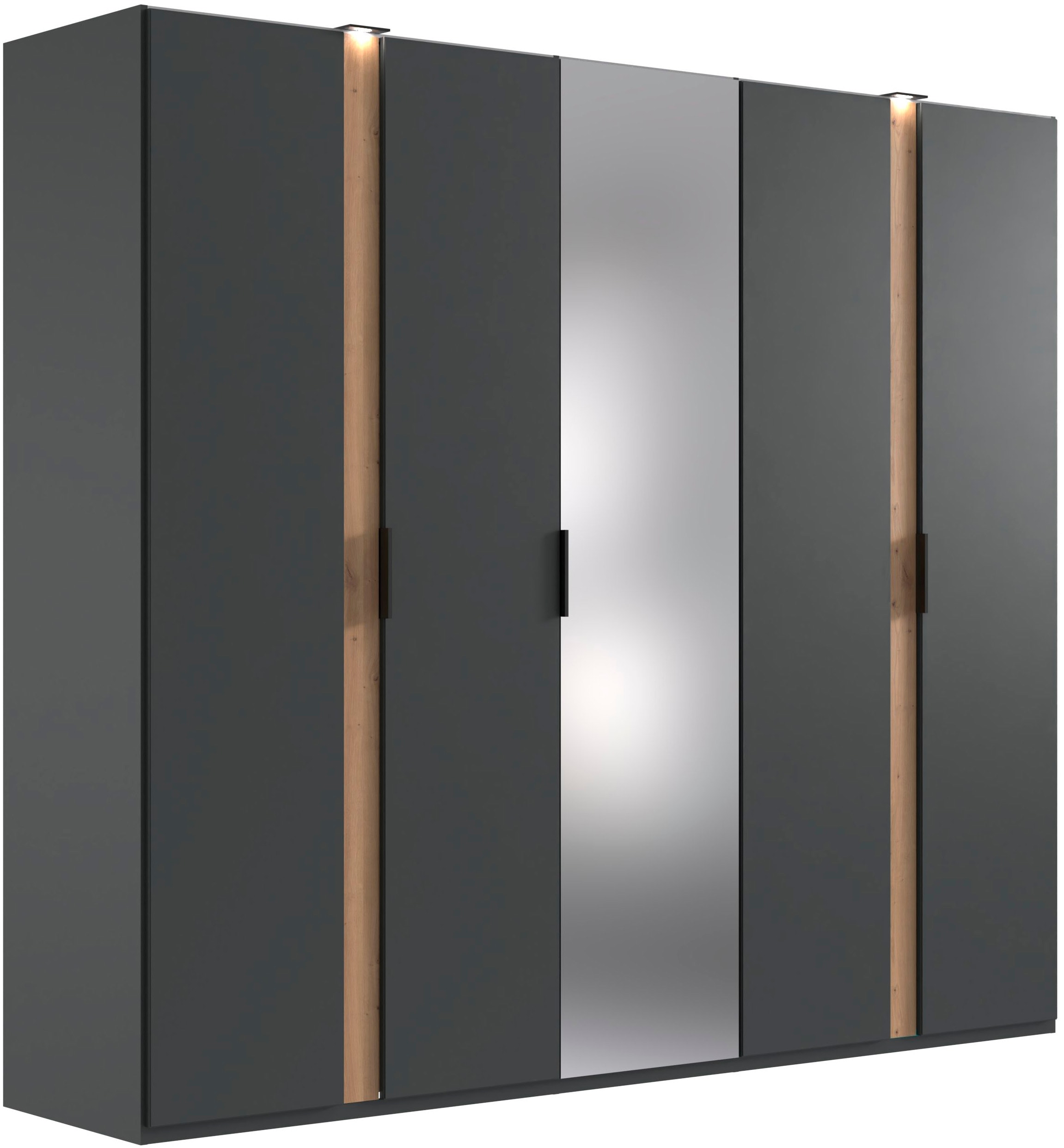 Wimex Drehtürenschrank »Rimini by fresh to go, Kleiderschrank mit Spiegel, Metallgriffe«, inklusive LED Beleuchtung, B/T/H 250/58/216cm, weiß oder graphit
