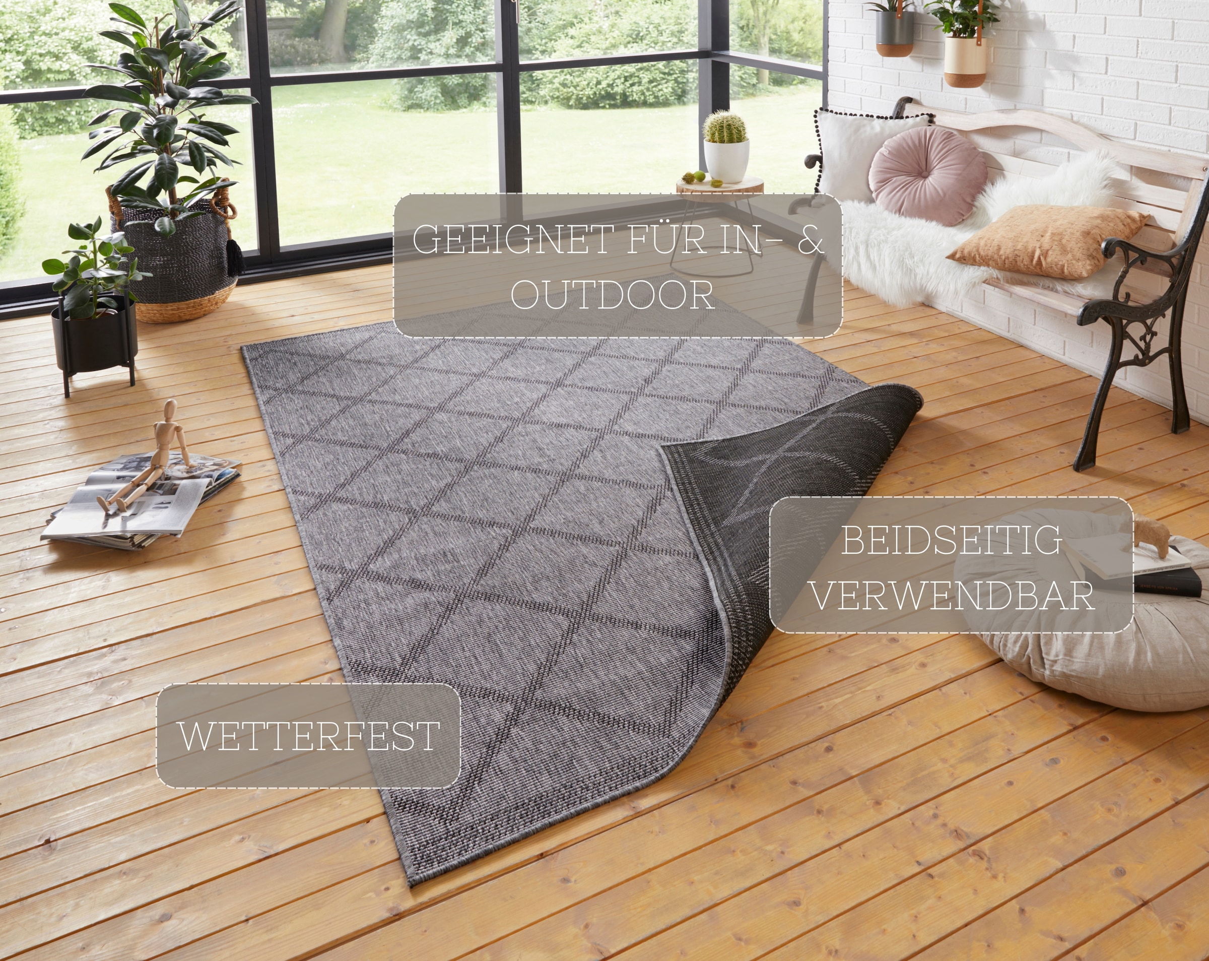NORTHRUGS Teppich »Corsica Wendeteppich«, rechteckig, 5 mm Höhe, In-& Outdoor, Wetterfest, Balkon, Läufer, Wohnzimmer, Wasserfest