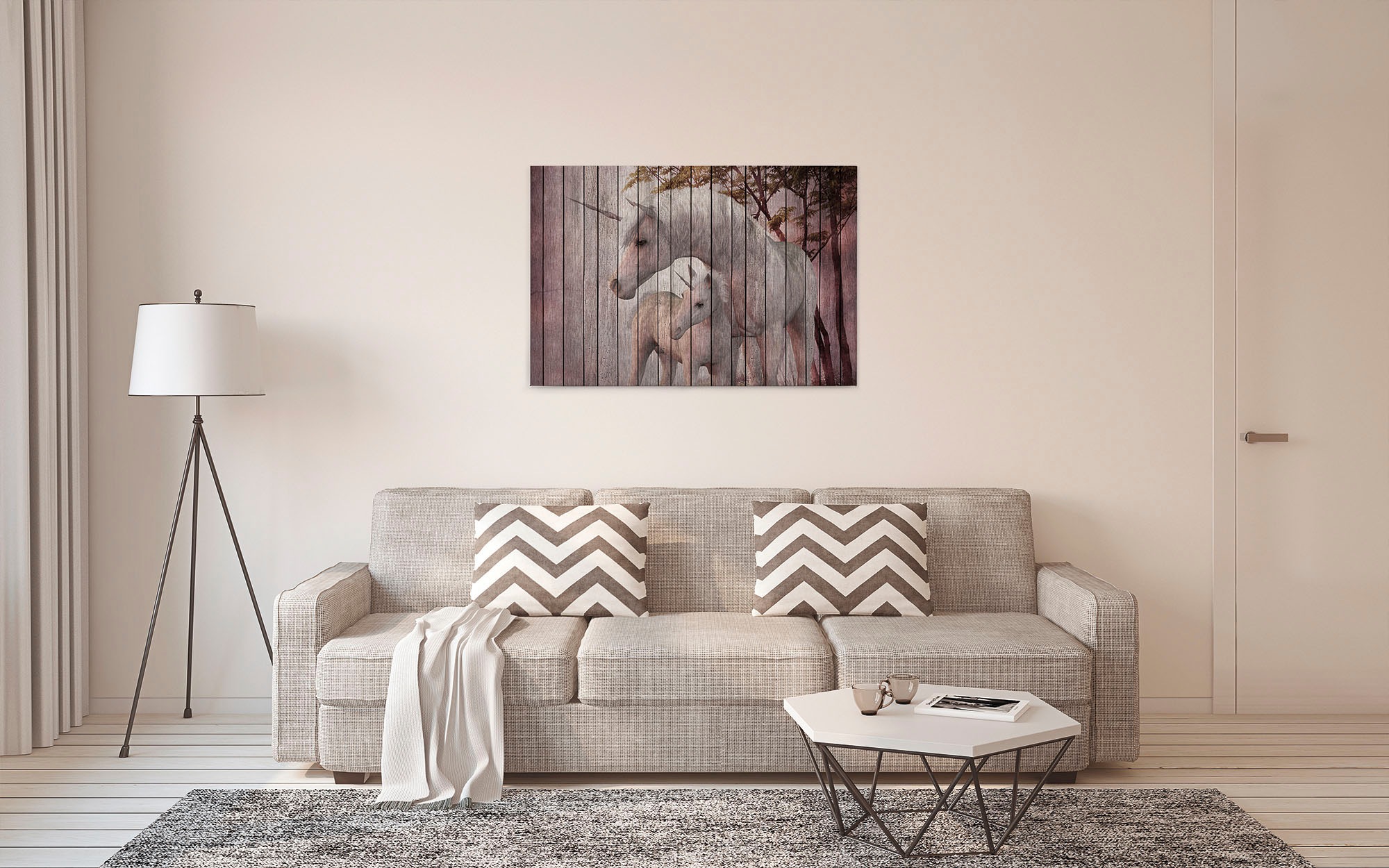 A.S. Création Leinwandbild »fantasy 4«, Kunst-Tiere-Kinder, (1 St.), Keilrahmen Bild Holzoptik Einhorn Leinwand-Bild Wohnzimmer modern Wand