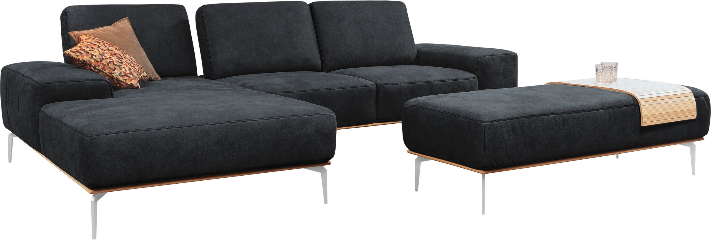 W.SCHILLIG Ecksofa »run, Designsofa, bequem, L-Form«, mit elegantem Holzsockel, Füße in Chrom glänzend, Breite 299 cm
