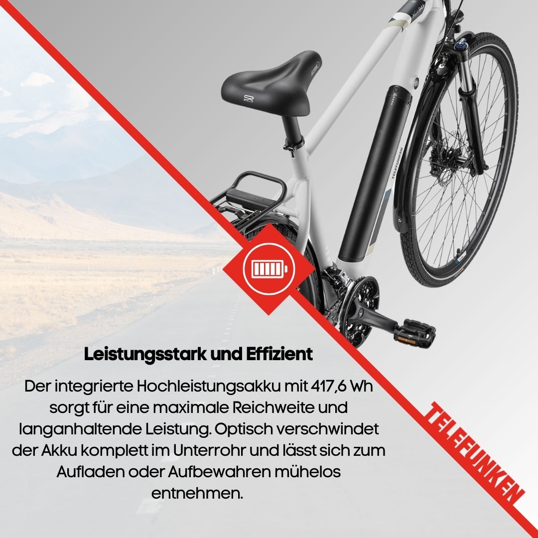 Telefunken E-Bike »Expedition XC941«, 24 Gang, Shimano, Acera, Heckmotor 250 W, (ca. 100 km Reichweite-hydraulische Scheibenbremsen-Straßenzulassung), Trekking Elektrofahrrad, Herren, 28 Zoll, 36 V 417,6 Wh Akku, Pedelec