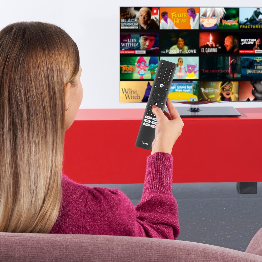 Hama Universal-Fernbedienung »TV-Ersatzfernbedienung für TCL-Fernseher mit Lernfunktion« Lernmodus, 6 Streaming Tasten, Easy Mode, 10 m Reichweite