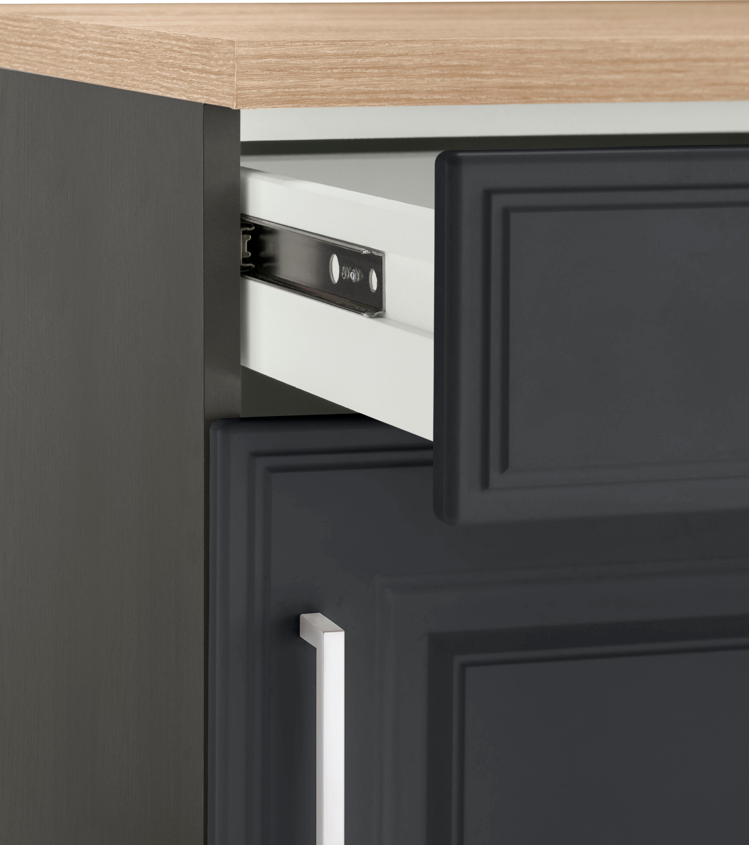 KOCHSTATION Winkelküche »KS-Stockholm« Stellbreite 220/220 cm, mit hochwertigen MDF Fronten im Landhaus-Stil