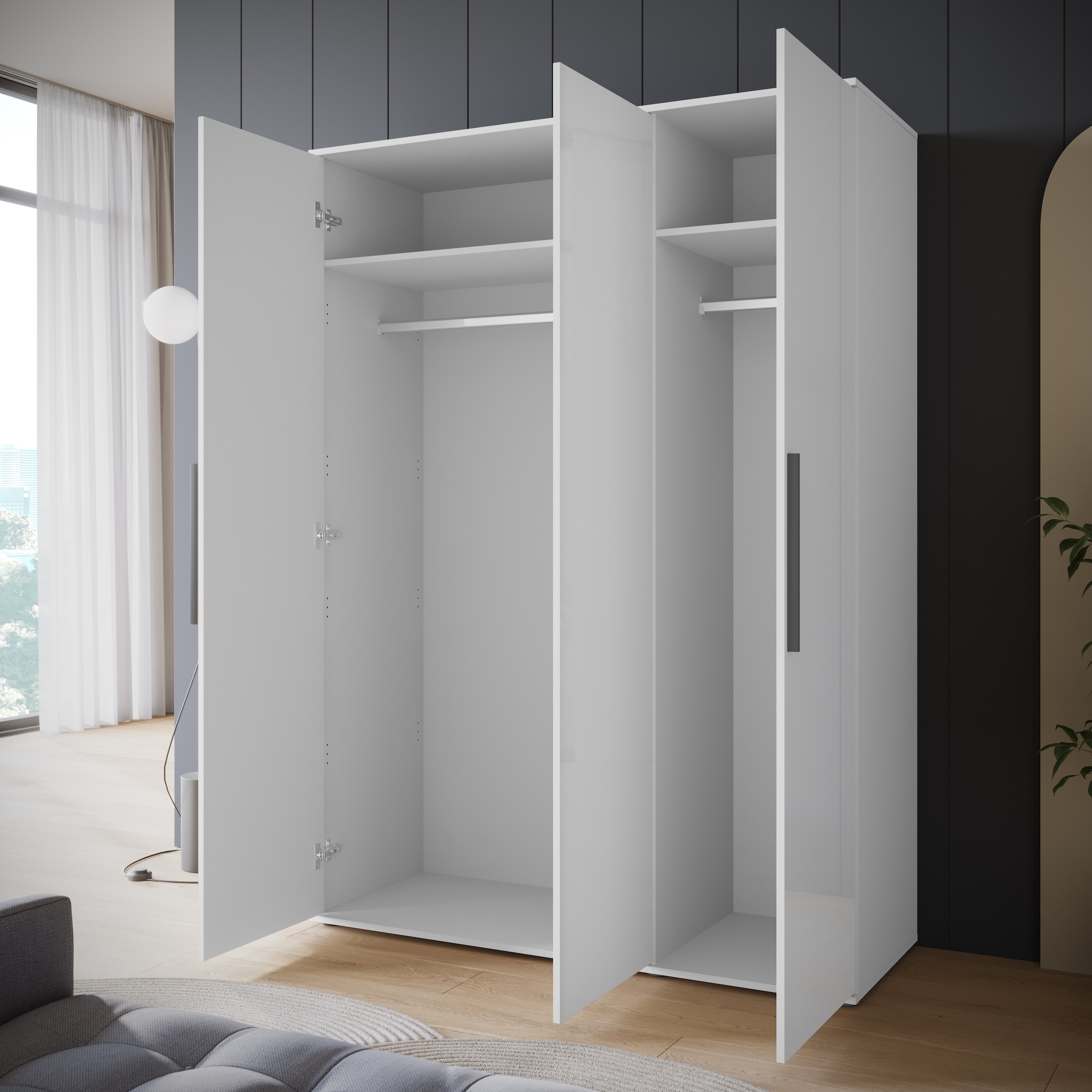 INOSIGN Kleiderschrank »LAGOS Wäscheschrank, Garderobe, schwarze Griffe, Made in Europe«, Moderner Drehtürenschrank, FSC-zertifiziert, Schlafzimmerschrank