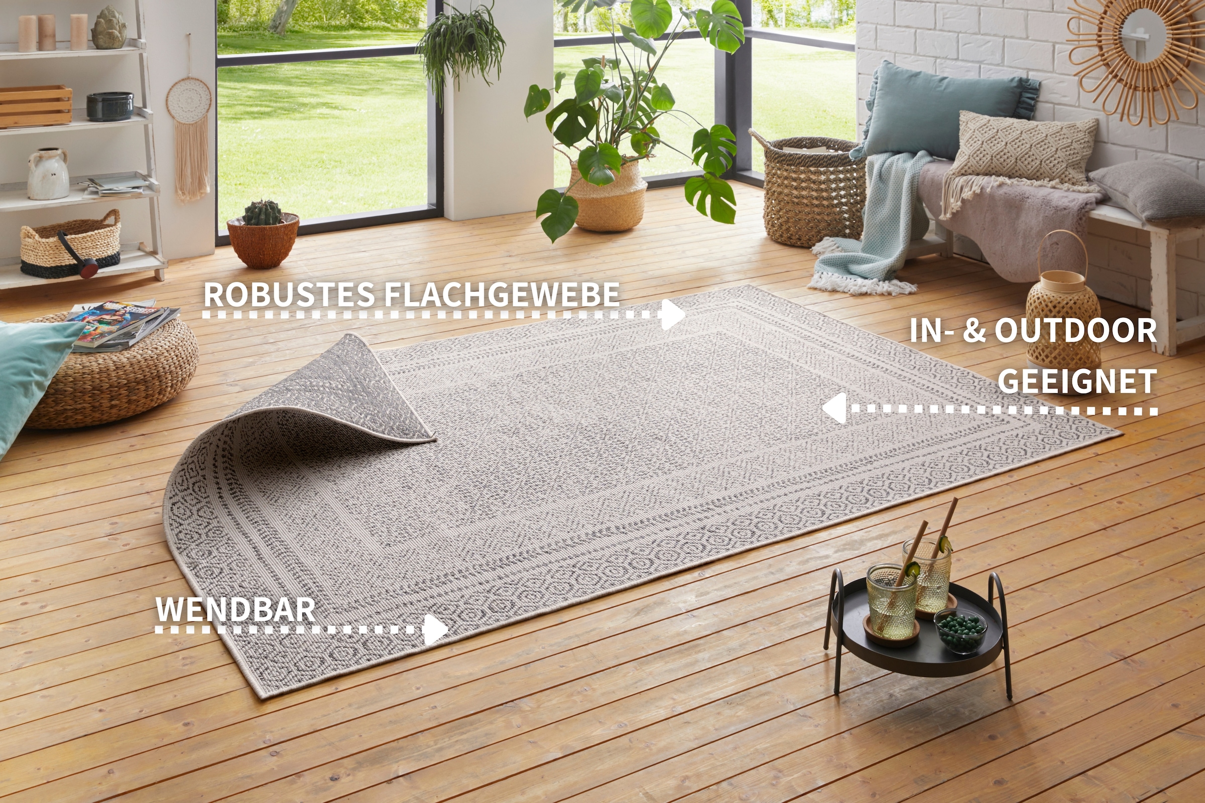 my home Teppich »Bernard Wendeteppich«, rechteckig, 5 mm Höhe, auch als Läufer, Robust, Pflegeleicht, Flachgewebe, In- und Outdoor
