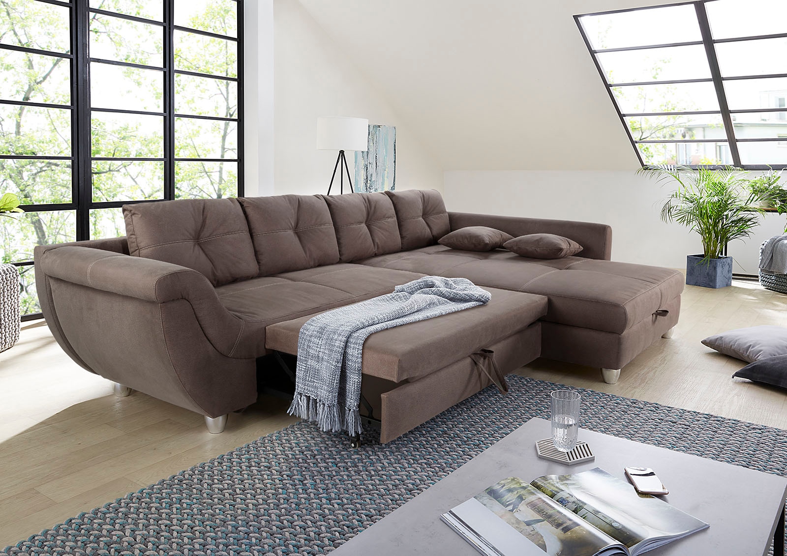 Jockenhöfer Gruppe Ecksofa »Maranello L-Form«, mit großem Stauraum, Gästebett- und Relaxfunktion, Nosagfederung