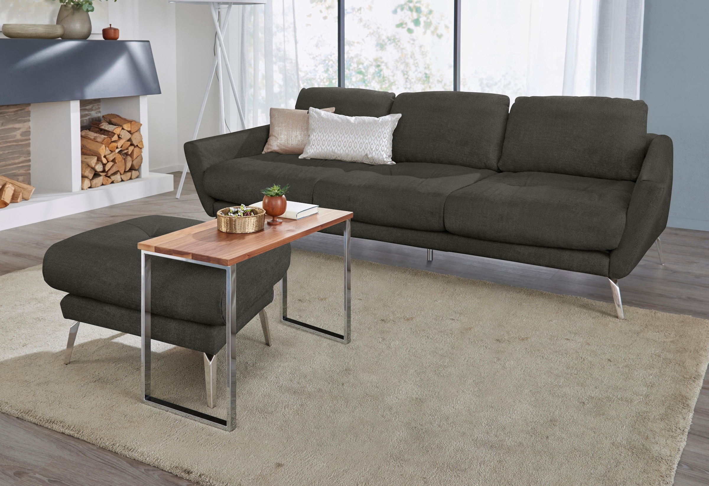 W.SCHILLIG Hocker »softy«, mit dekorativer Heftung im Sitz, Füße Chrom glänzend