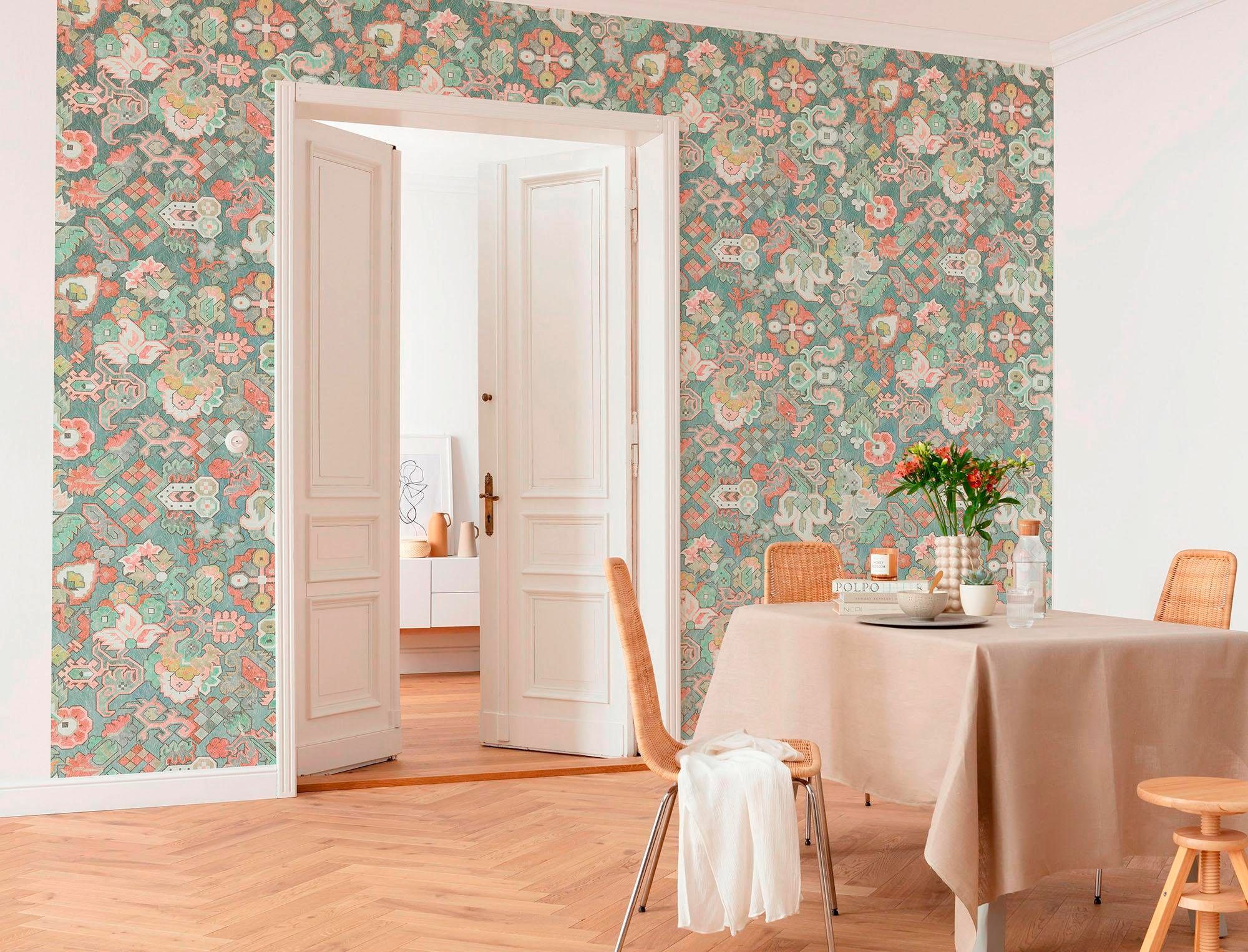 Komar Vliestapete »Digitaldruck Vlies - Fleurs d'Océan - Größe 400 x 280 cm«, bedruckt, Wohnzimmer, Schlafzimmer