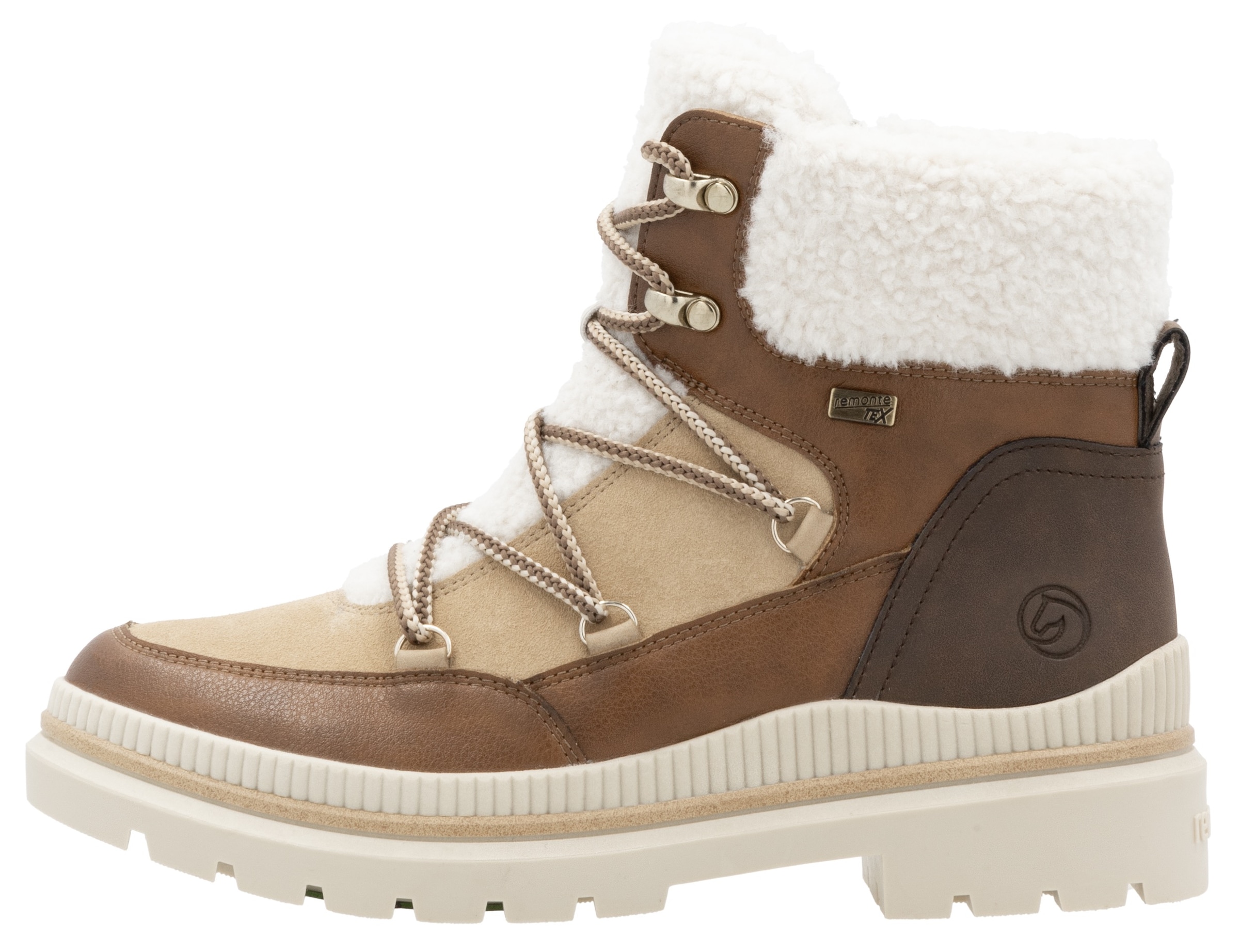 Remonte Winterboots, Blockabsatz, Winterboots, Outdoorschuh mit Ösen und Kontrastbesätzen