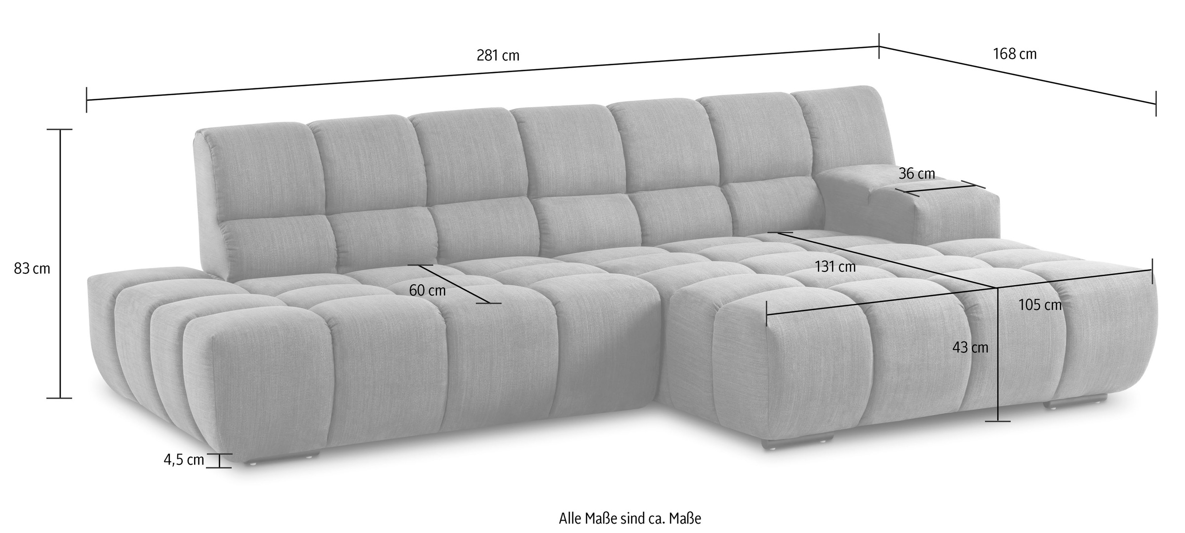 designwerk Ecksofa »Cielo L-Form, Design und aufwendige Detailverarbeitung« mit Sitztiefenverstellung