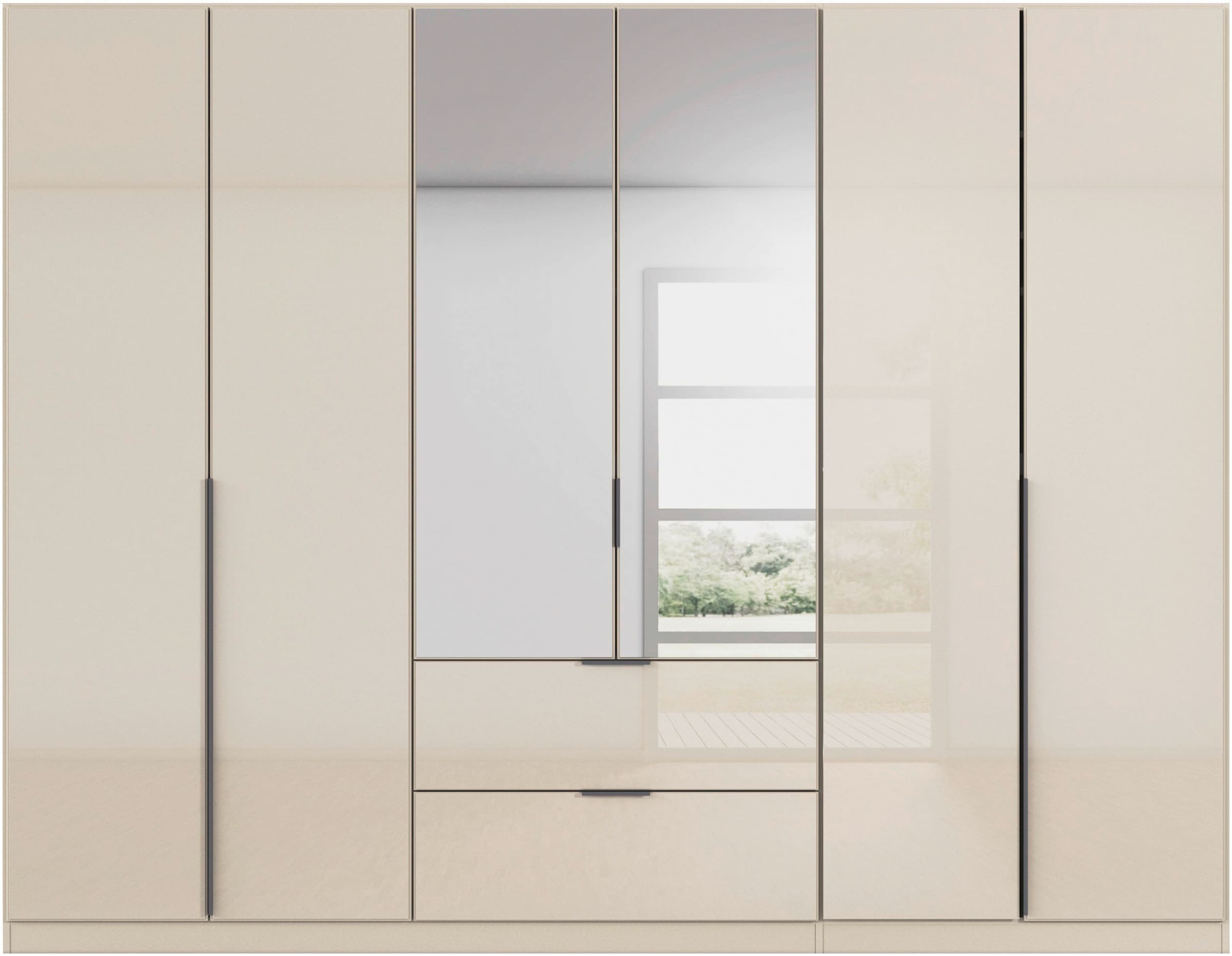 rauch Drehtürenschrank »Kleiderschrank Kleiderschränke Schrank Garderobe AGORDO mit Glasfront«, (in zwei Griff-Farben mit Glasfront), mit Außenschubkästen, in 6 Breiten und 2 Höhen MADE IN GERMANY
