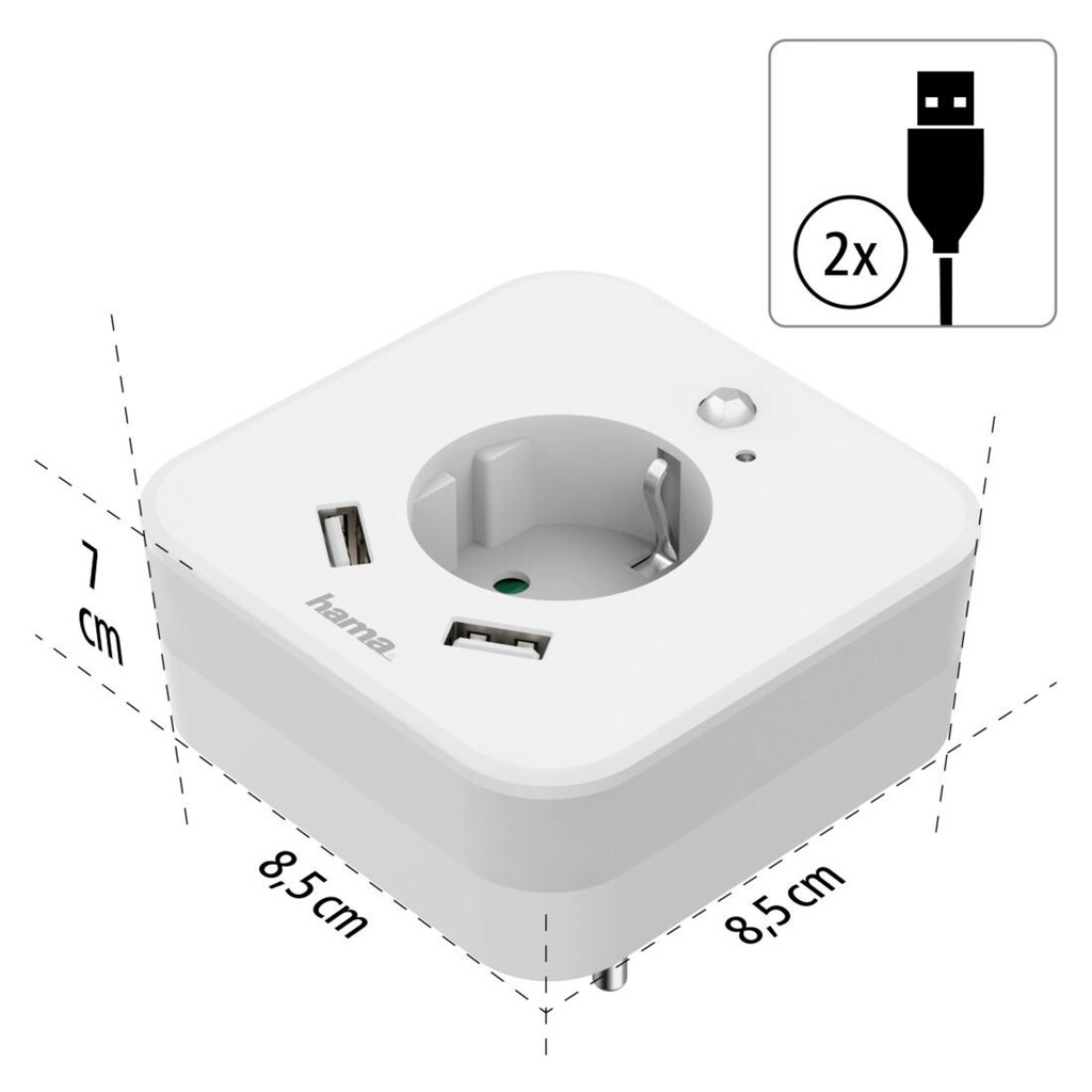 Hama LED Nachtlicht »Nachtlicht mit Steckdose und USB 2.4A, 2 Ausgänge, Helligkeitssensor«