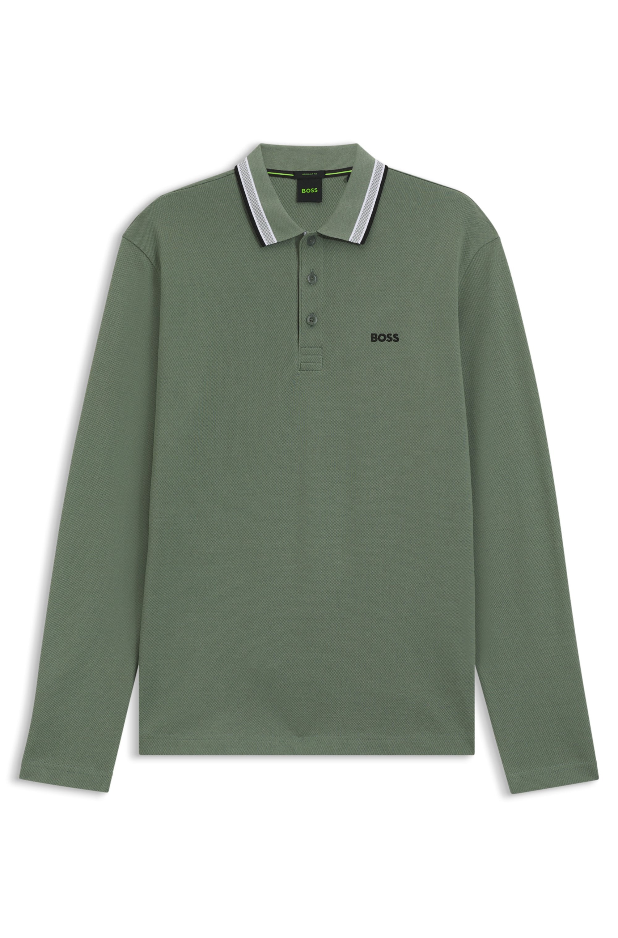 BOSS GREEN Langarm-Poloshirt »Plisy« mit Streifen am Kragen