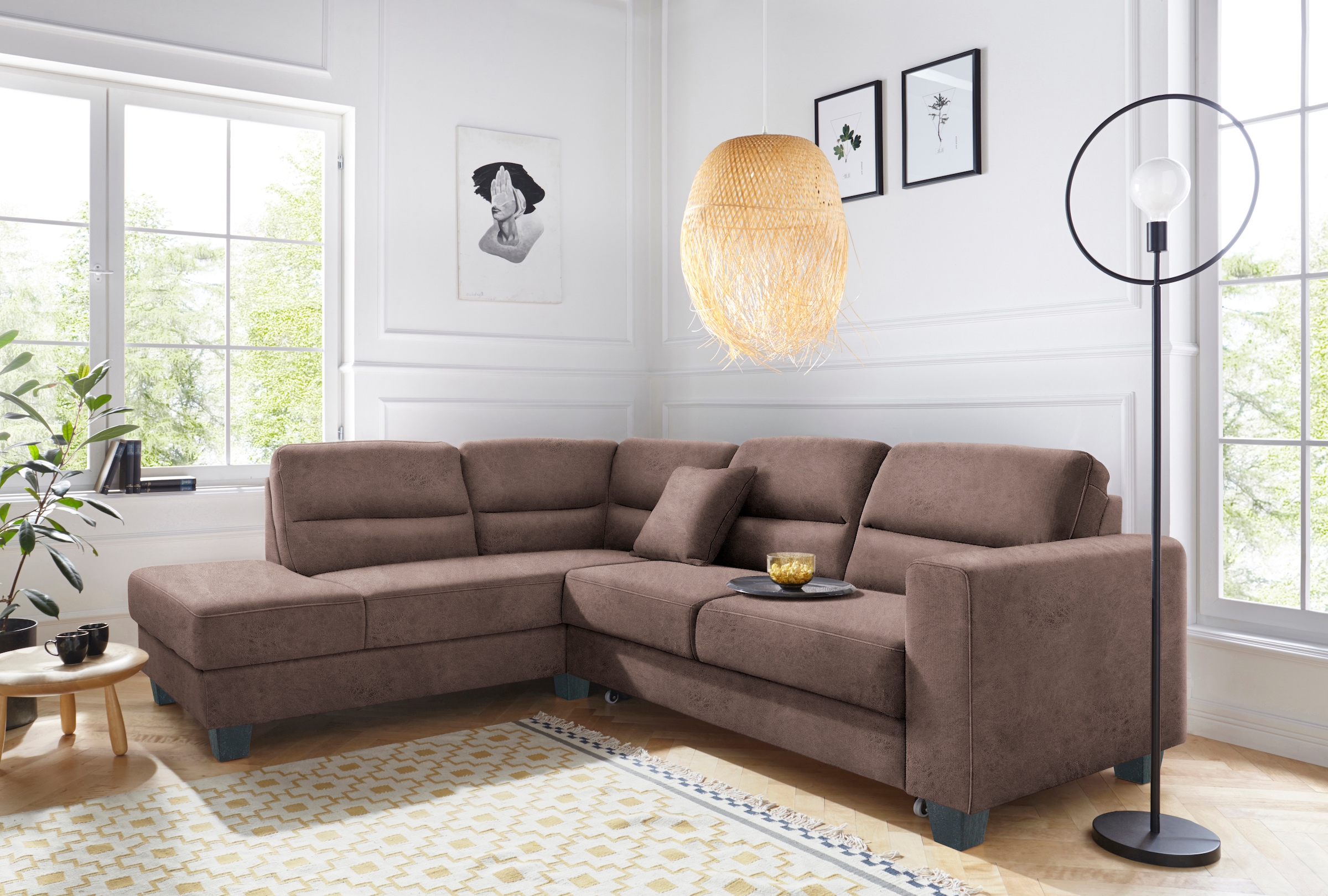 TRENDMANUFAKTUR Ecksofa »Chamber, zeitlos & elegant, bequem, L-Form«, inklusive einer Kopfstütze, wahlweise Schlaffunktion, B/T 203/245cm