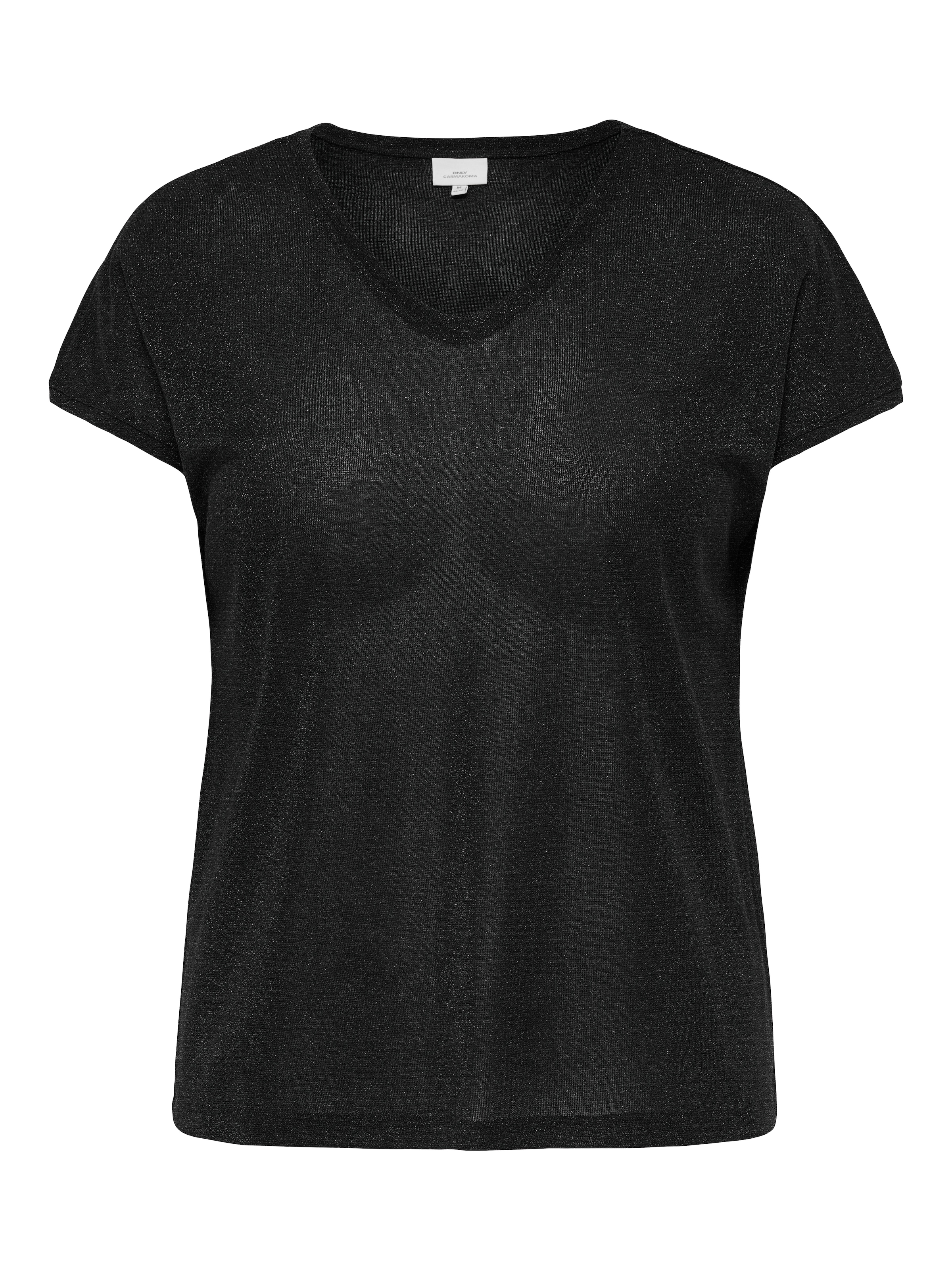 ONLY CARMAKOMA Kurzarmshirt »CARSILVERY S/S V NECK LUREX TOP JRS NOOS«