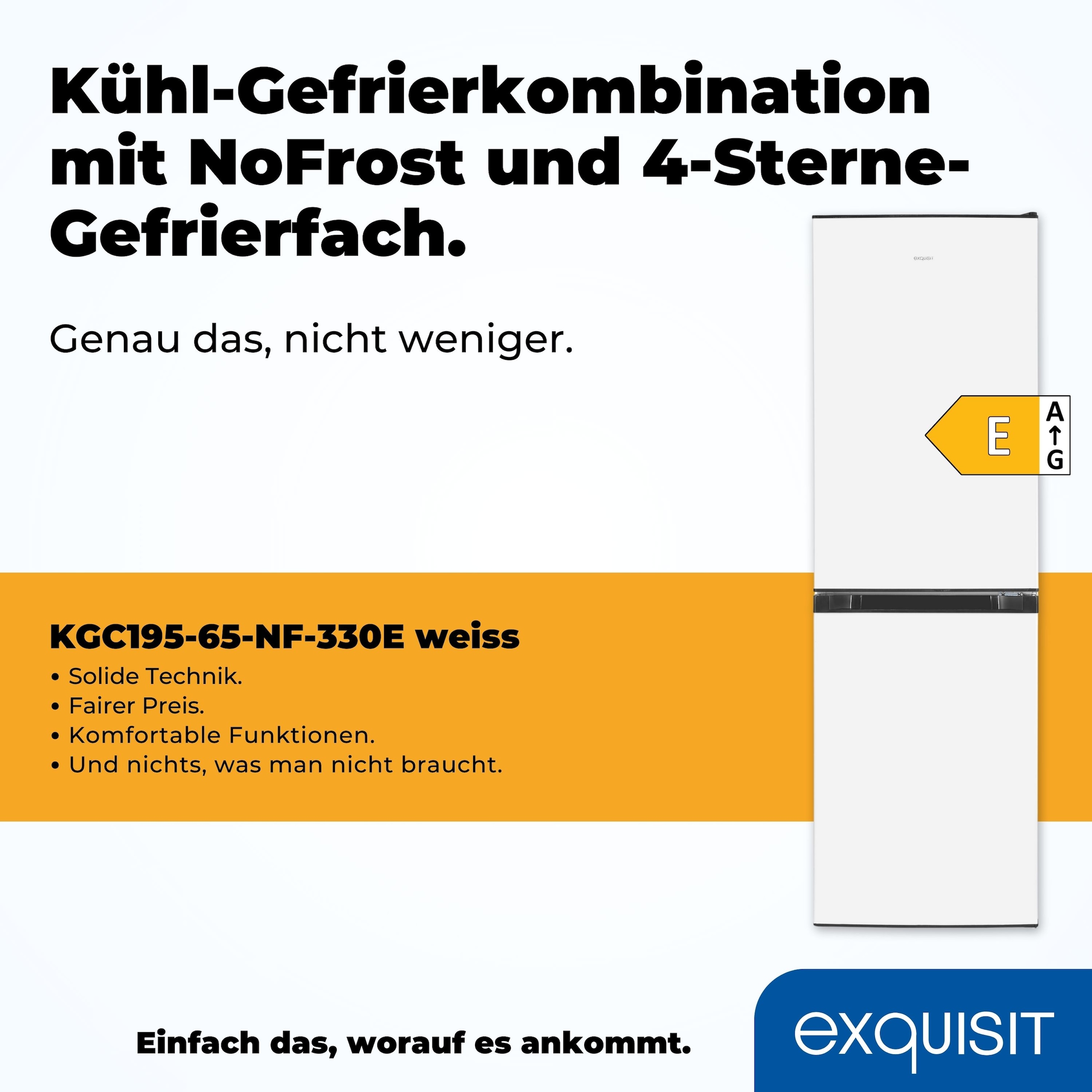 exquisit Kühl-/Gefrierkombination »KGC195-65-NF-330E weiss«, 4-Sternefach