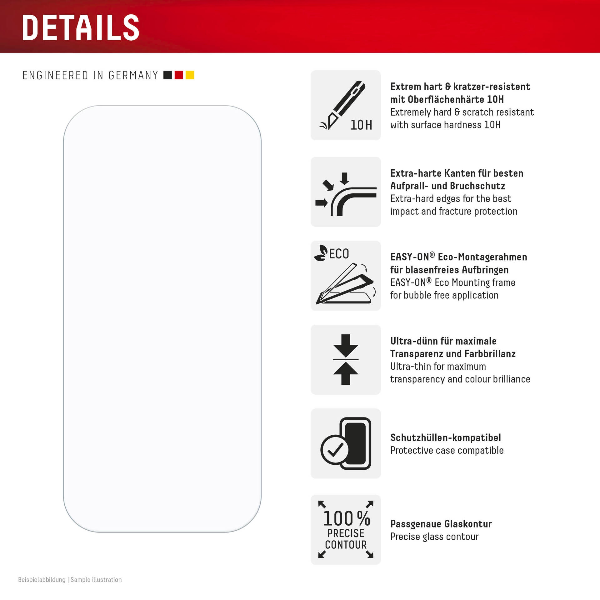 Displex Displayschutzglas »Real Glass Screen Protection + Case«, für Apple iPhone 16 Pro, Displayschutzfolie, Schutzfolie, Bildschirmschutz, kratz- & stoßfest