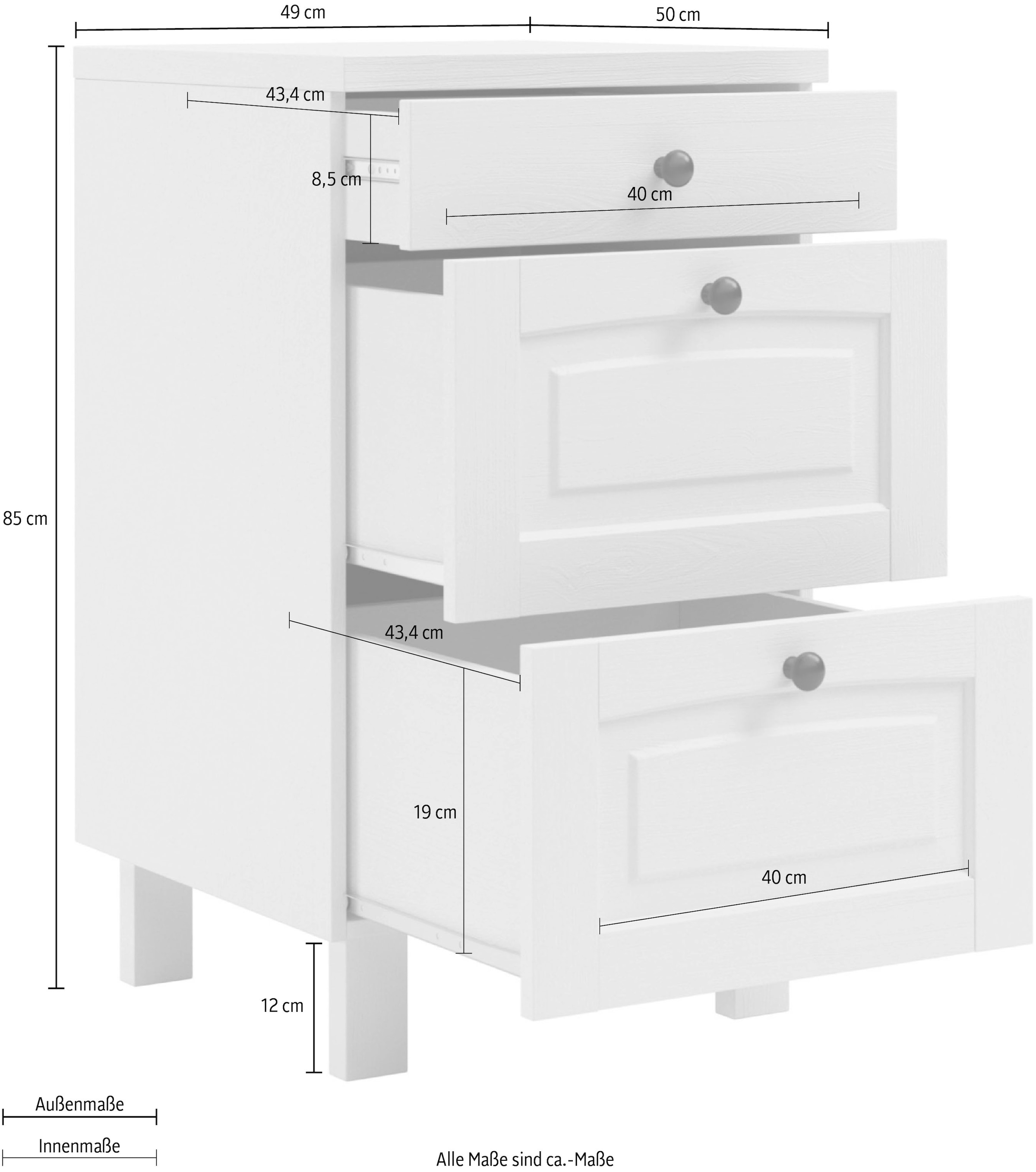KOCHSTATION Unterschrank »KS-Osby«, (1 St.), Kiefer massiv, Breite 50 cm, 3 Schubkästen
