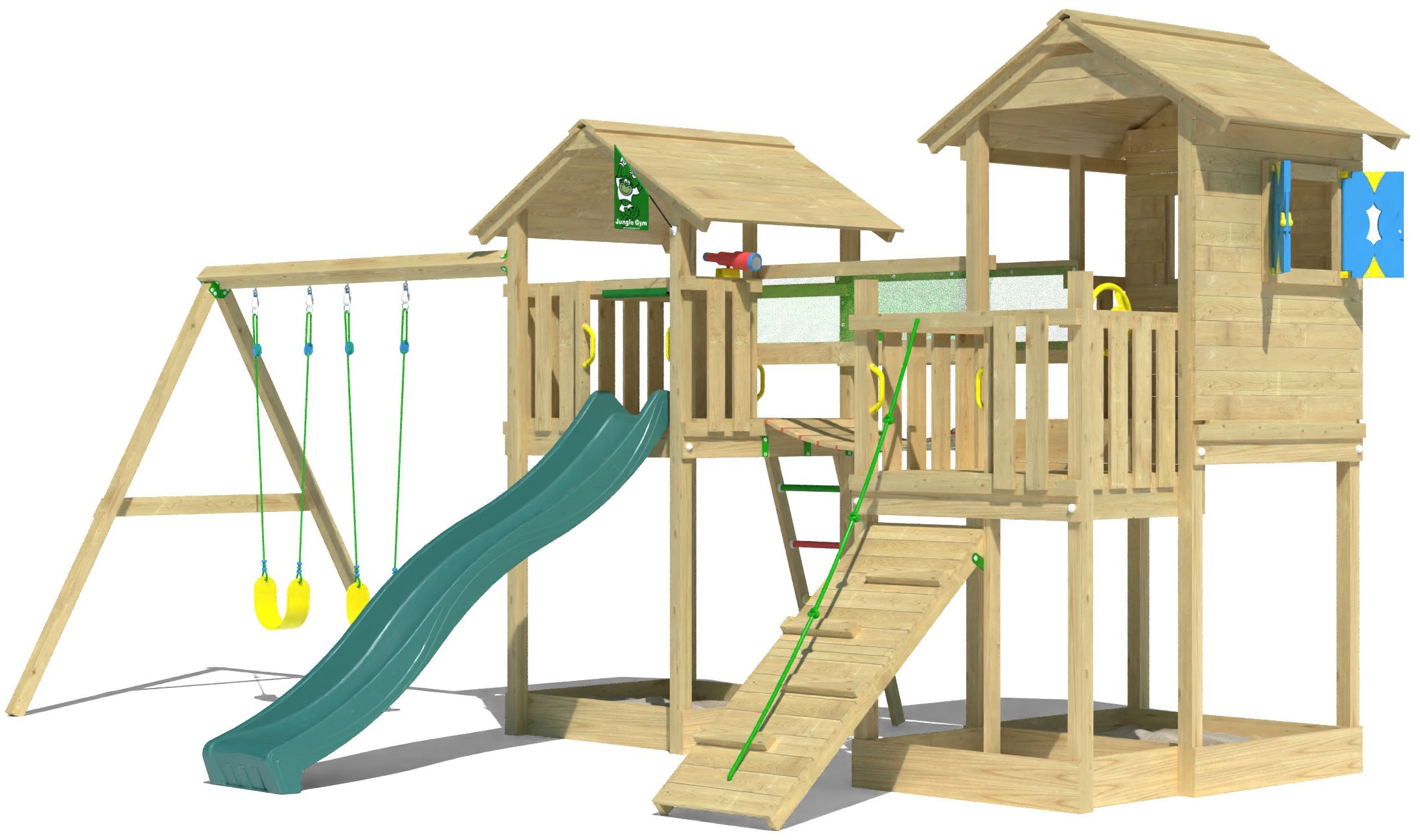 Jungle Gym Spielturm »Stronghold«, (Set), Spielanlage mit 2 Türmen, Schaukel und Rutsche mit Wasseranschluss
