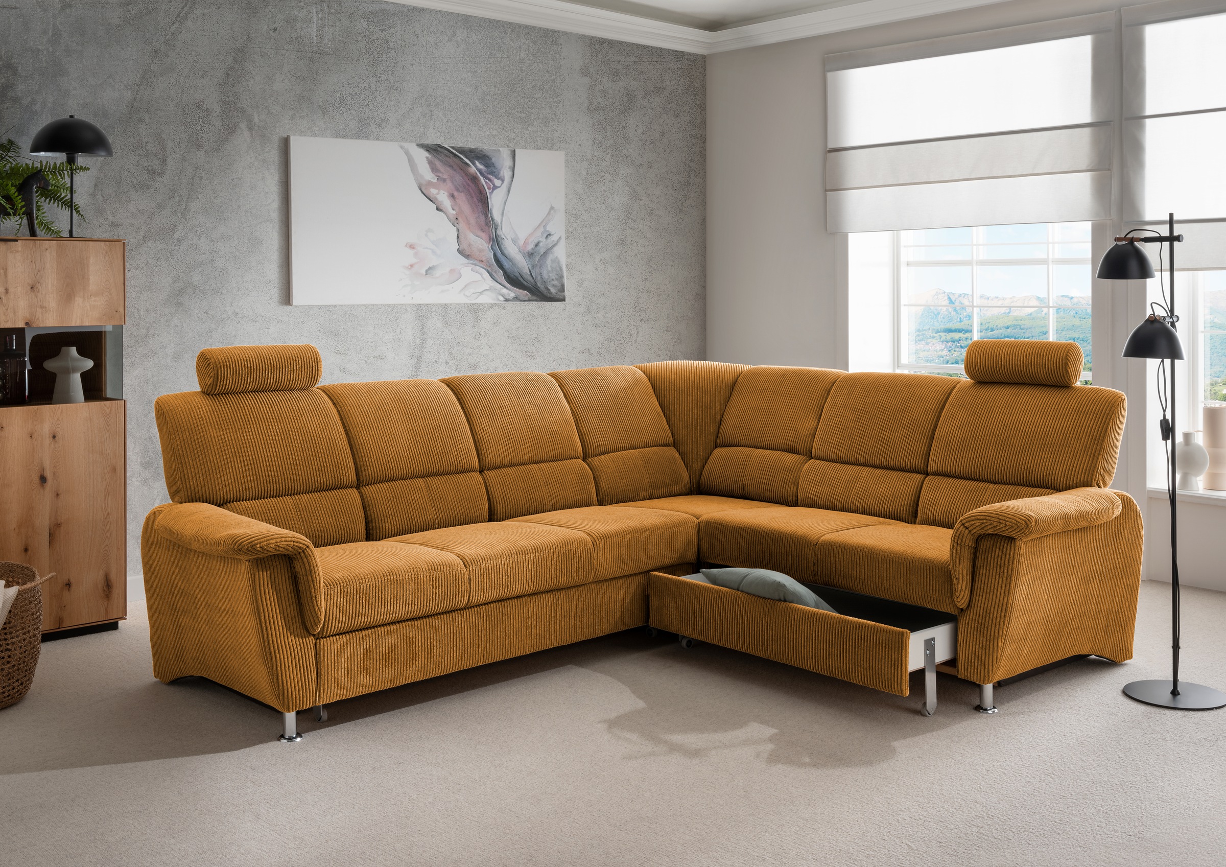 Home affaire Ecksofa »Pisa L-Form, mit Schlaffunktion, Stauraum, 2x höhenve günstig online kaufen