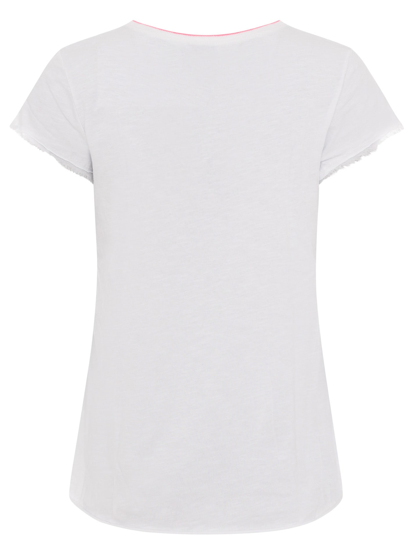 Zwillingsherz Kurzarmshirt »"Positive Mind Neonkante"« ausgefranste Kanten, V-Ausschnitt mit Neonkante, kurzarm, Stempeldruck