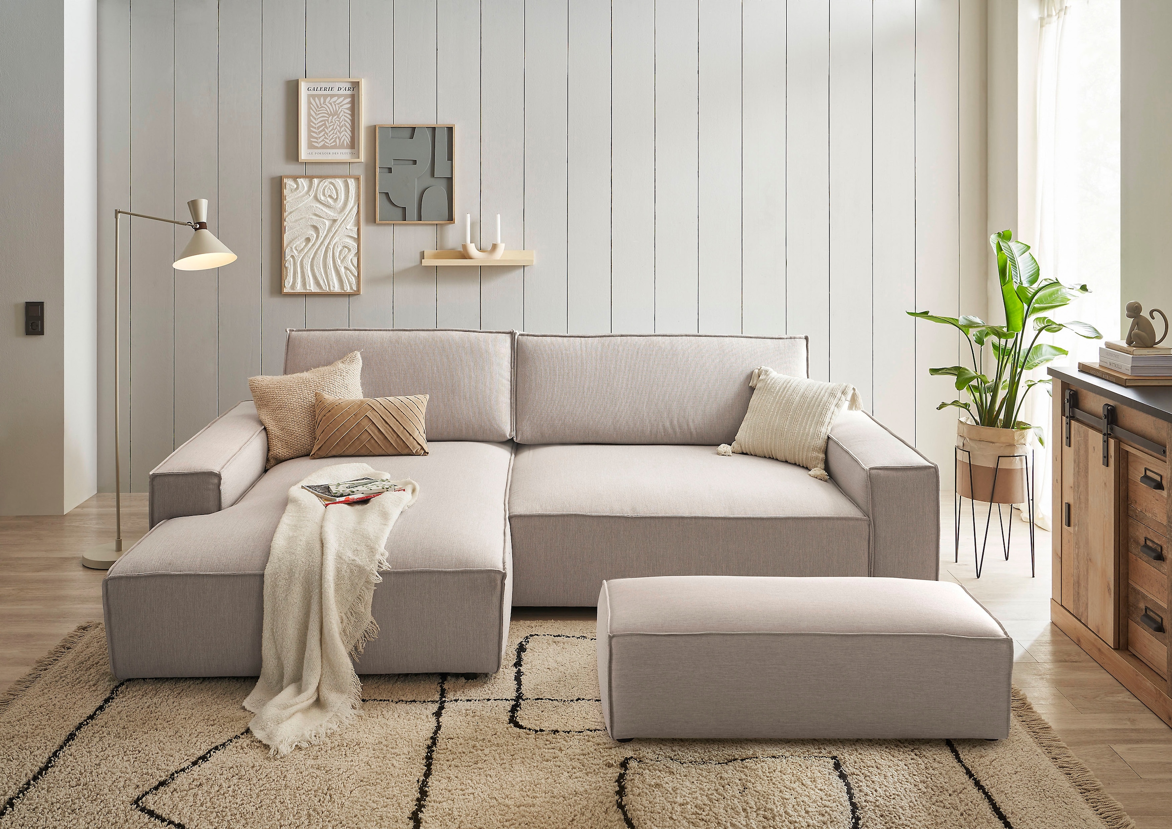 Home affaire Hocker »NEU: SHERWOOD XXL, Polsterhocker, Cord, Webstoff«, rechteckig, bequemer Sitzkomfort, 130/60/44 cm, Krokodilverbinder