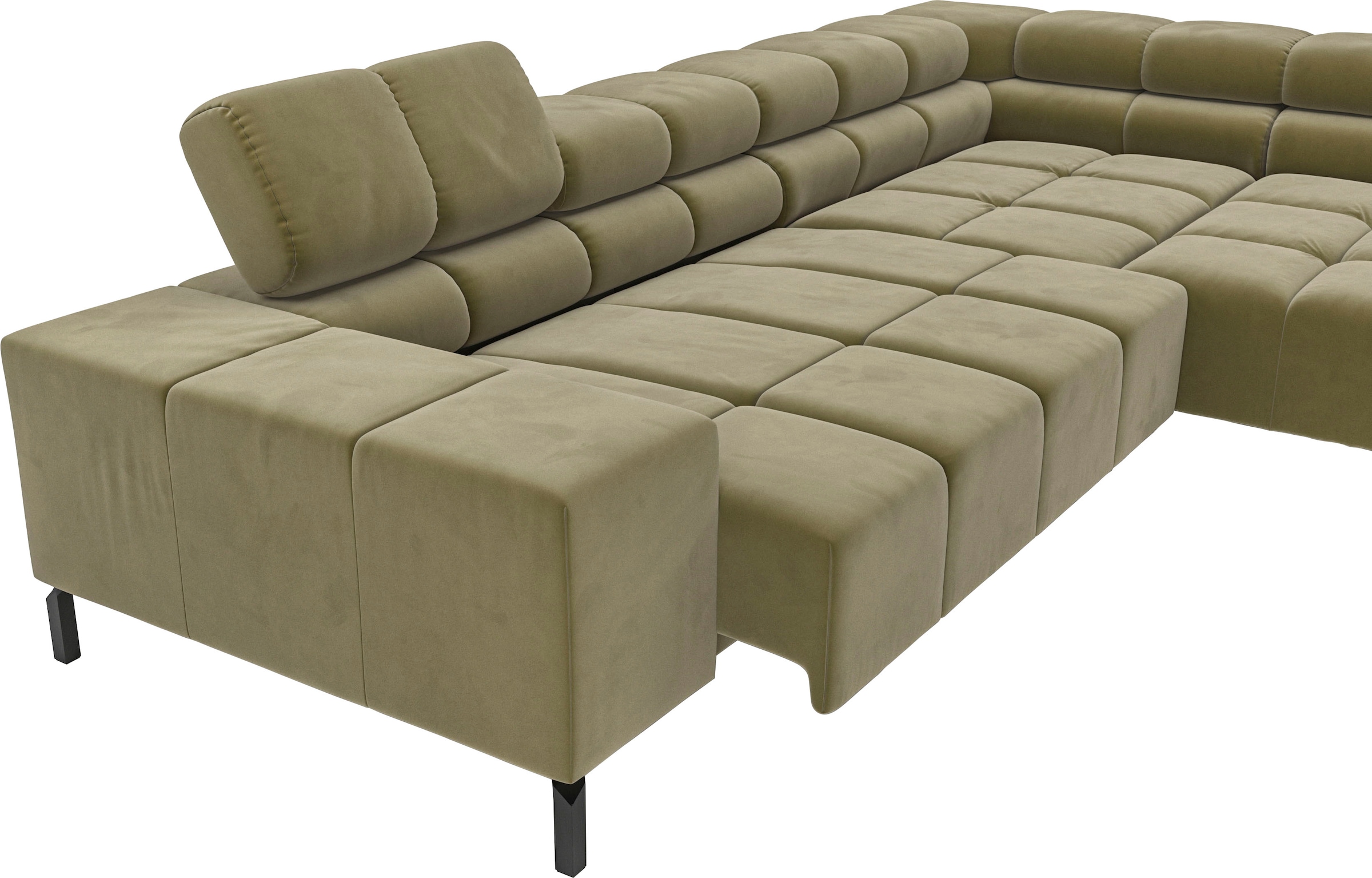 INOSIGN Ecksofa »Ancona New, wahlweise motorische Sitztiefenverstellung, auch in Cord«, feine Steppung, mit Kopfteilverstellung, 3 Zierkissen, L-Form