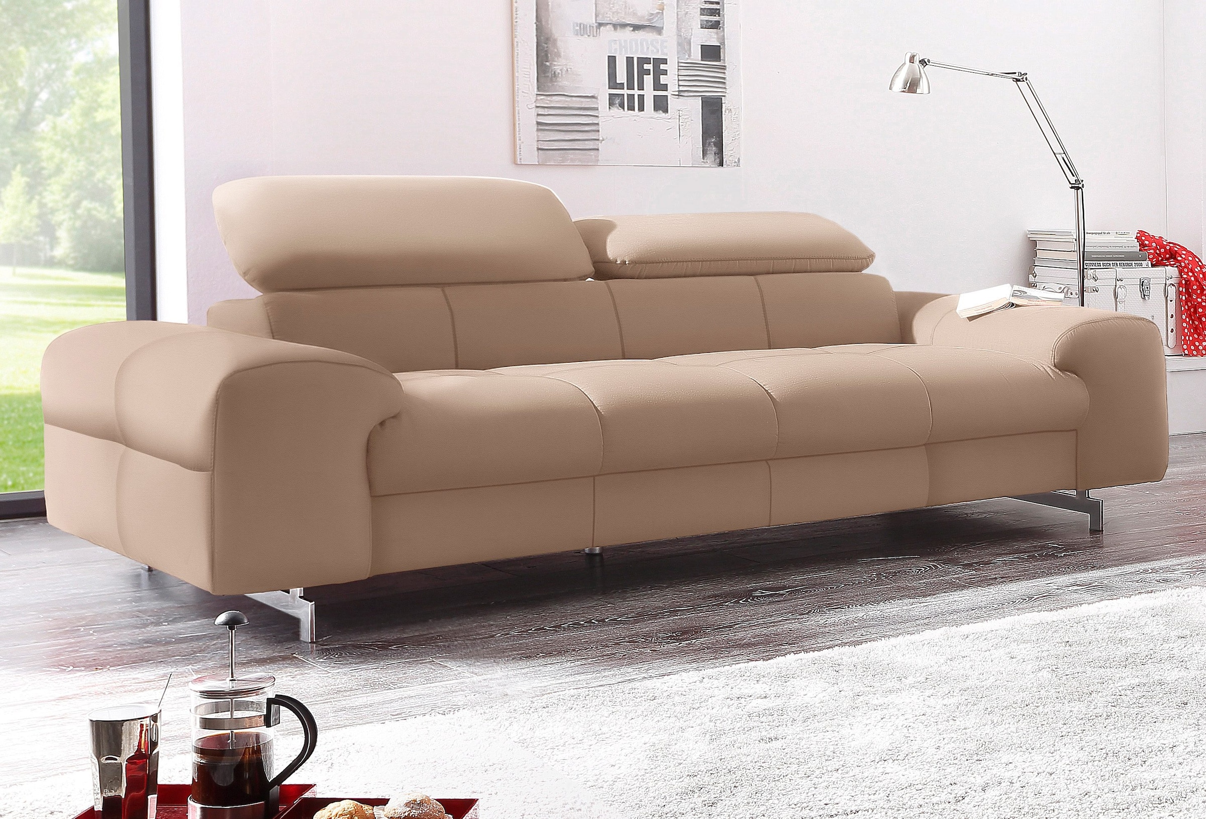 COTTA 3-Sitzer »Chef«, Big-Sofa mit Kopfteilverstellung, edle Metallkufen