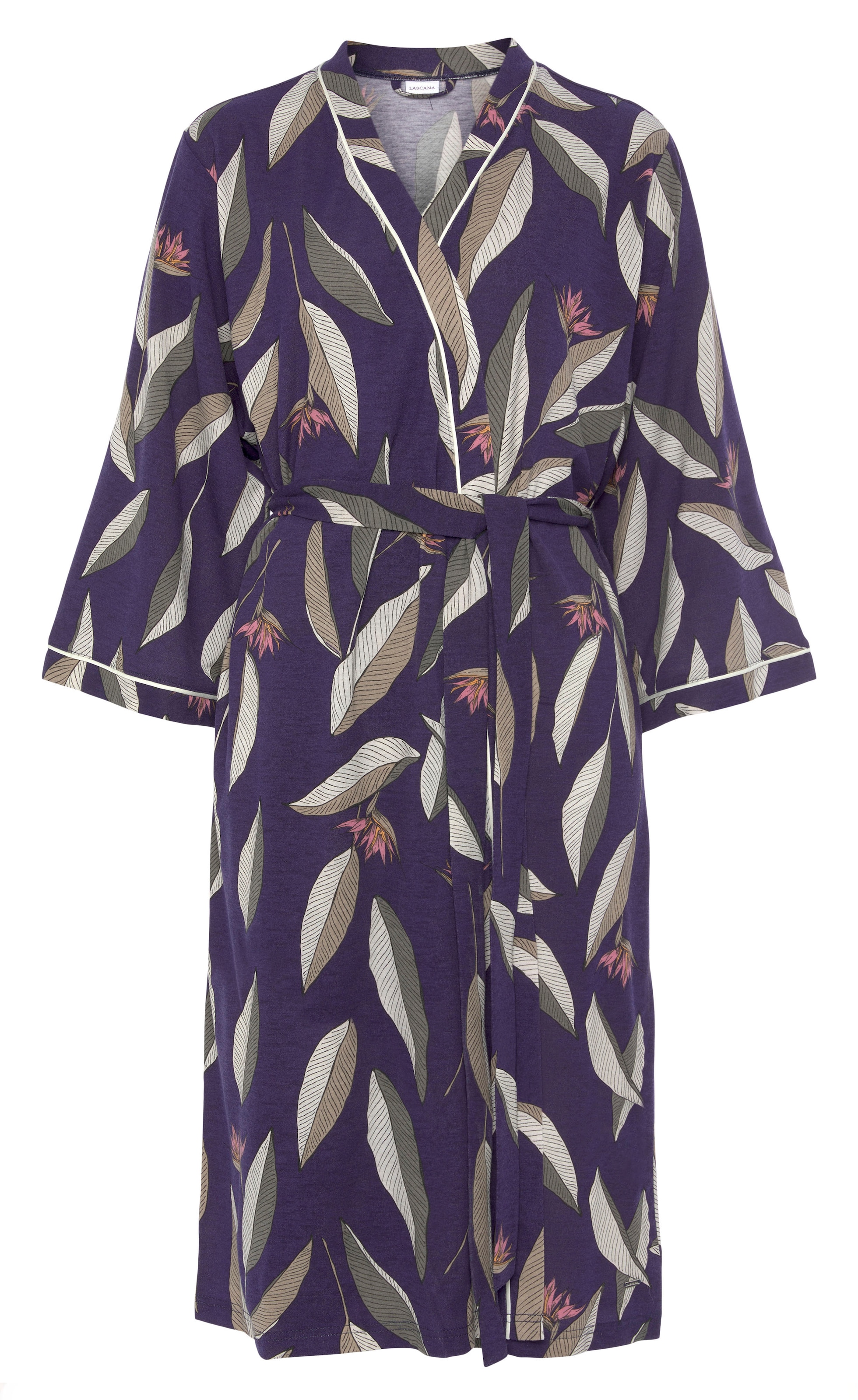 LASCANA Kimono, in Wadenlänge und Kontrastpaspeln