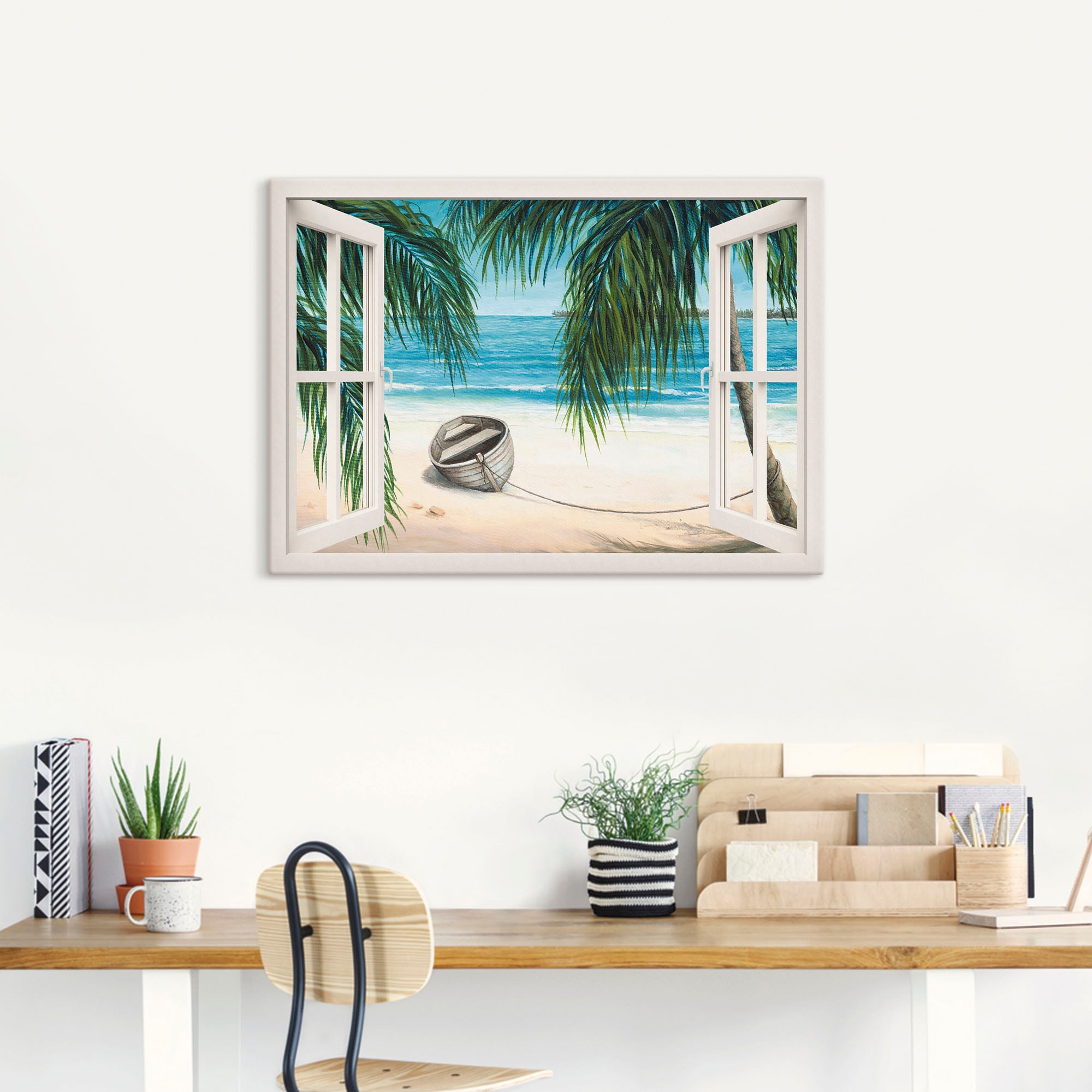 Artland Wandbild »Fensterblick - Karibik«, Fensterblick, (1 St.), als Leinwandbild, Wandaufkleber in verschied. Größen