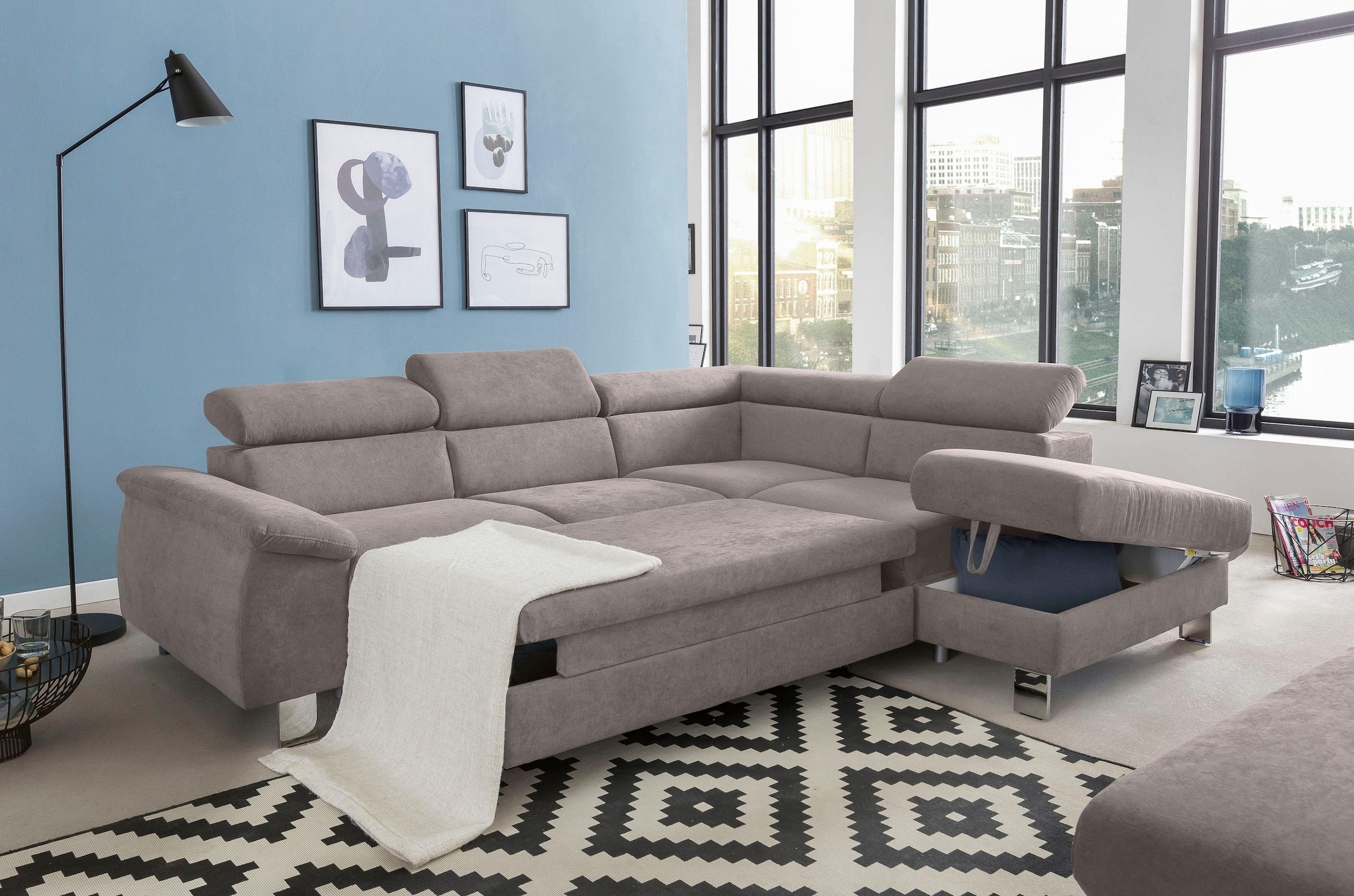 COTTA Polstergarnitur »Komaris L-Form«, (Set), Set bestehend aus: Ecksofa mit Kopfteilverstellung & Hocker