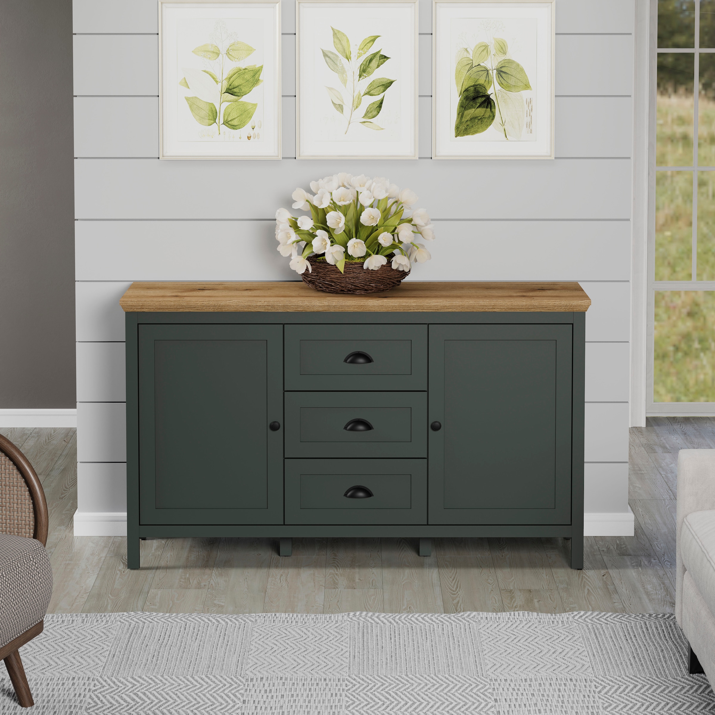 Home affaire Sideboard »Vienna«, Kommode im Landhausstil mit Muschelgriffen - 3 Schubladen und 4 Fächer