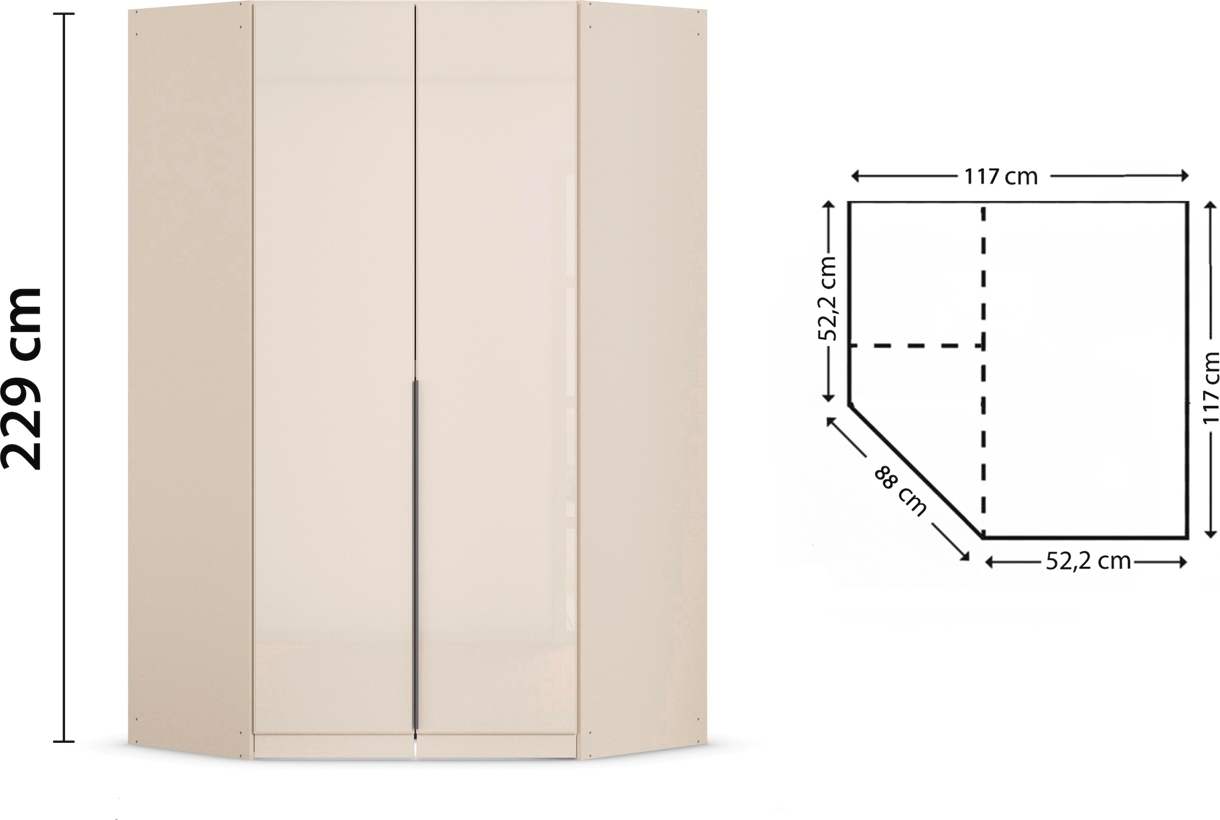 rauch Eckkleiderschrank »Kleiderschrank Schrank Ankleidezimmer Schlafzimmer Garderobe AGORDO«, (in zwei Griff-Farben), mit Glastüren, voll ausgestattet mit viel Stauraum MADE IN GERMANY