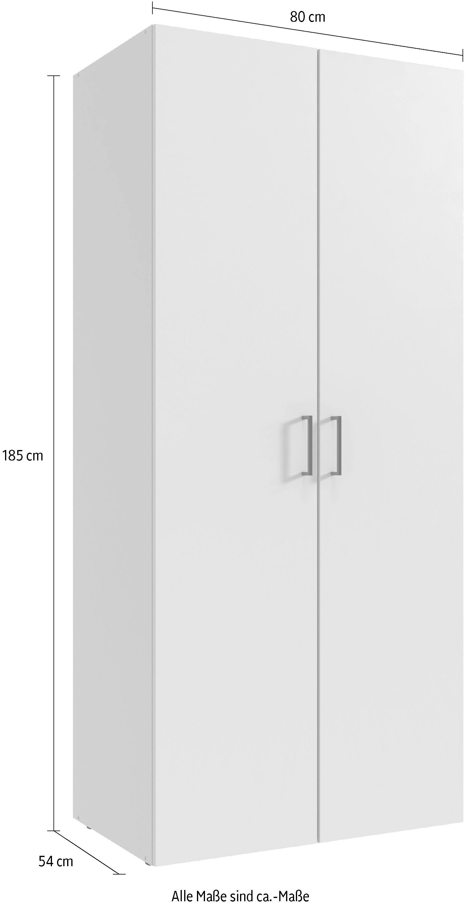 Wimex Kleiderschrank »Mugano, in 5 Breiten und 2 Höhen, Made in Germany«, (in Basic oder Premium Ausstattung mit 2 weiteren Einlegeböden), mit langen Griffstangen aus Metall, wahlweise mit oder ohne Spiegel